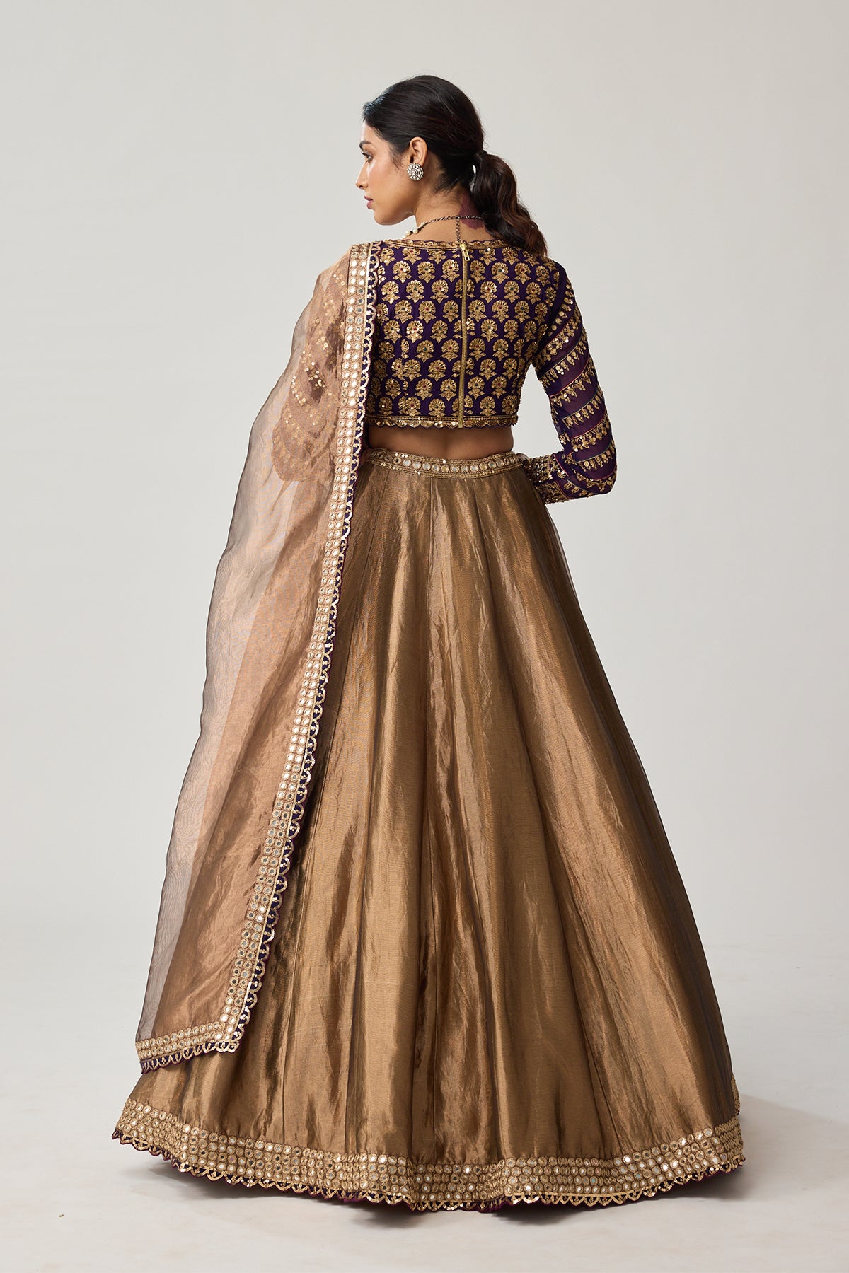 Copper Tissue Mughal Motif Lehenga Set