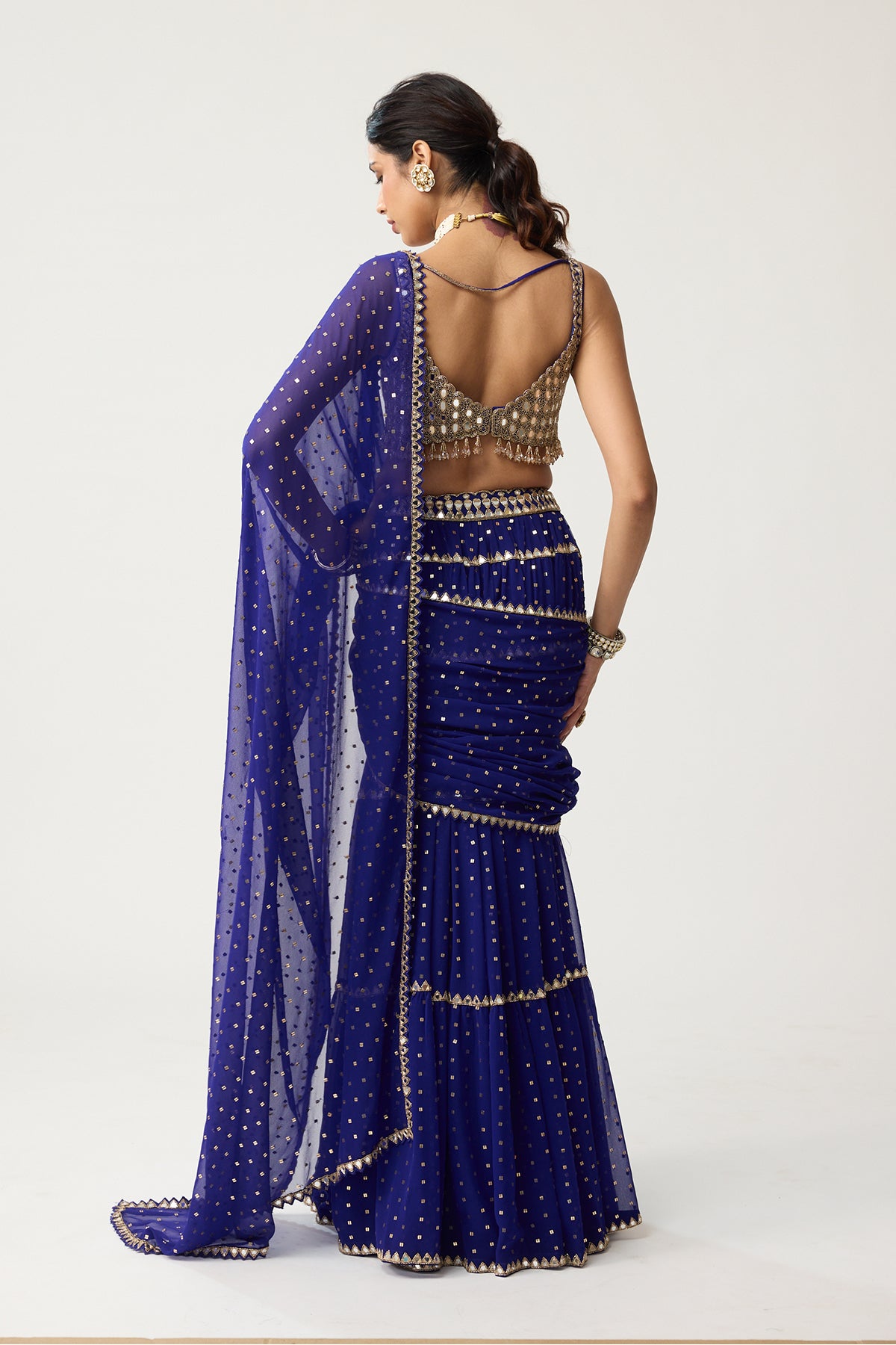 Persian Blue Multi-tier Mirror Saree Set