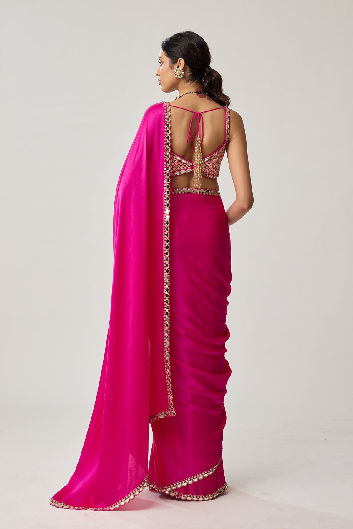 Fuchsia Pink Gota Mirror Saree Set