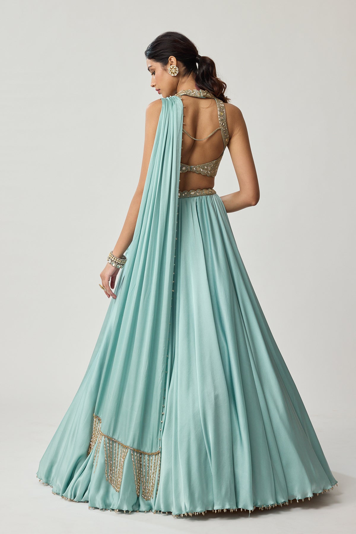 Powder Blue Mirror Satin skirt Set