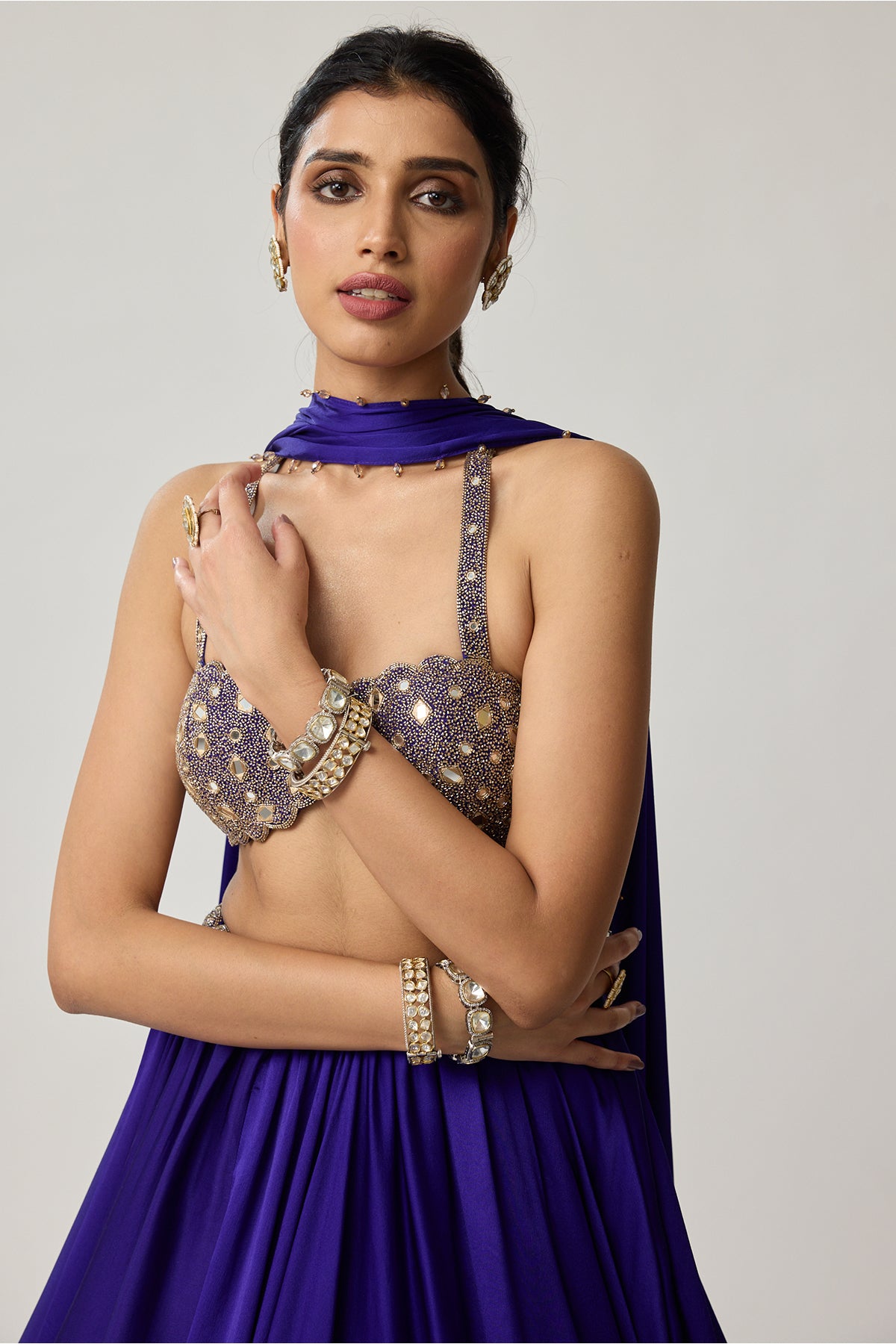 Persian Blue Mirror Satin skirt Set