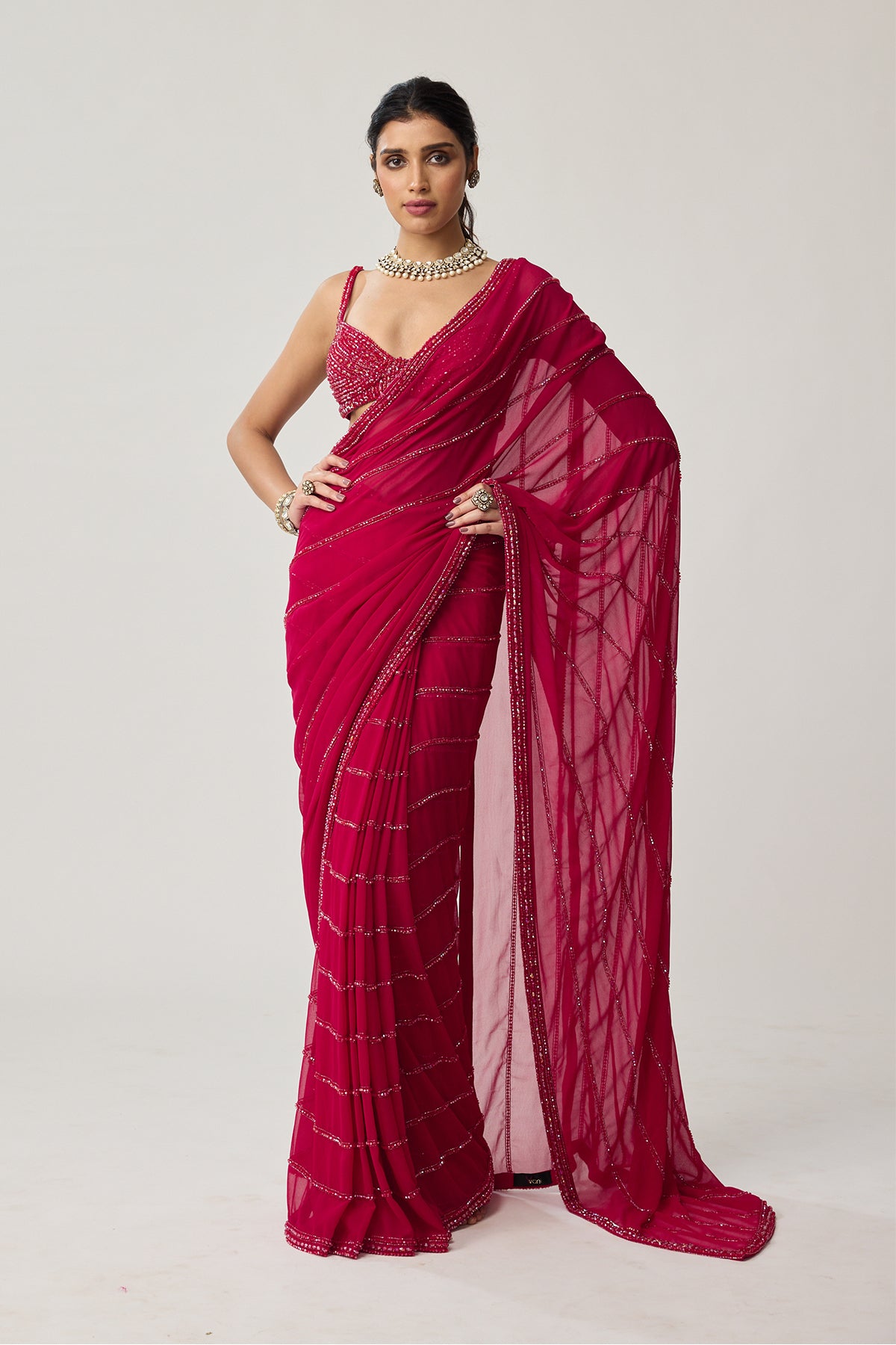 Ruby Red Crystal Saree set