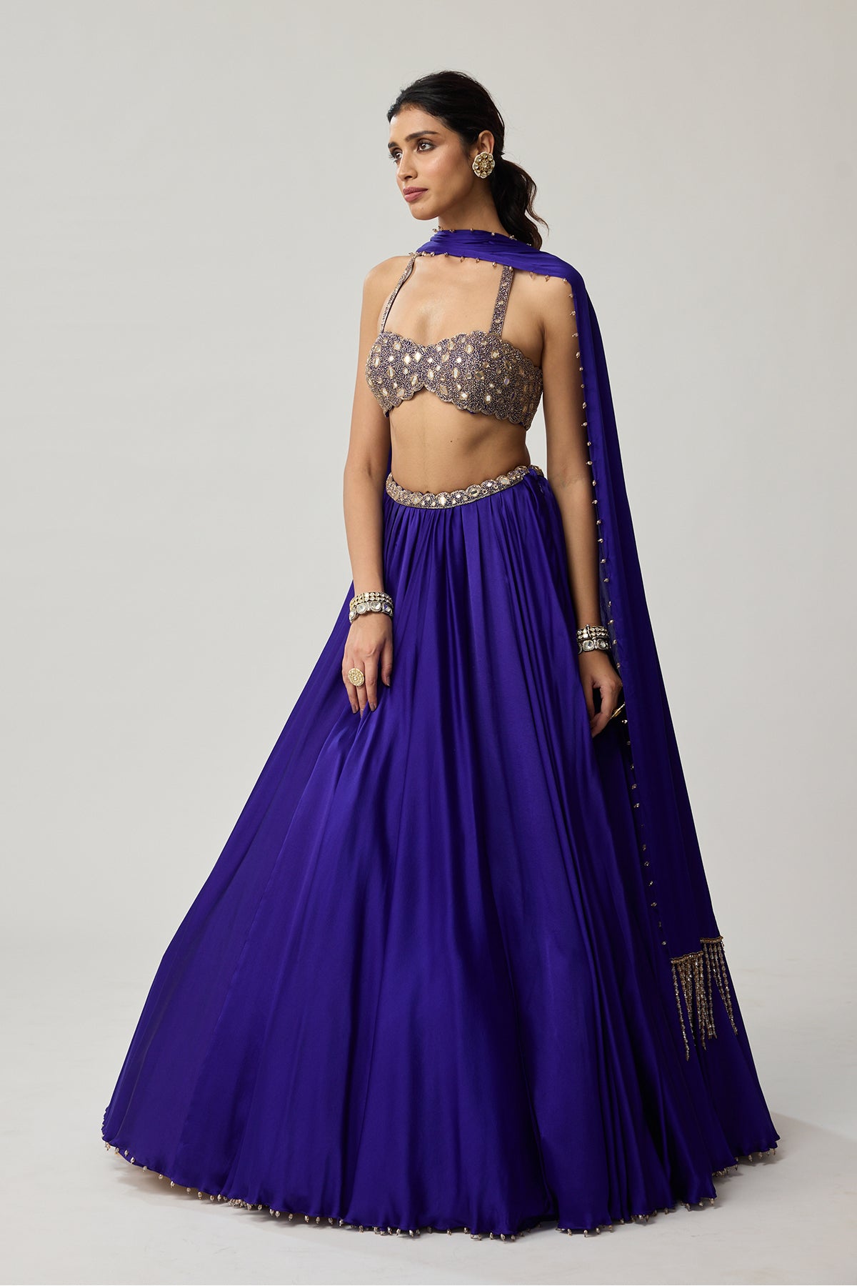 Persian Blue Mirror Satin skirt Set