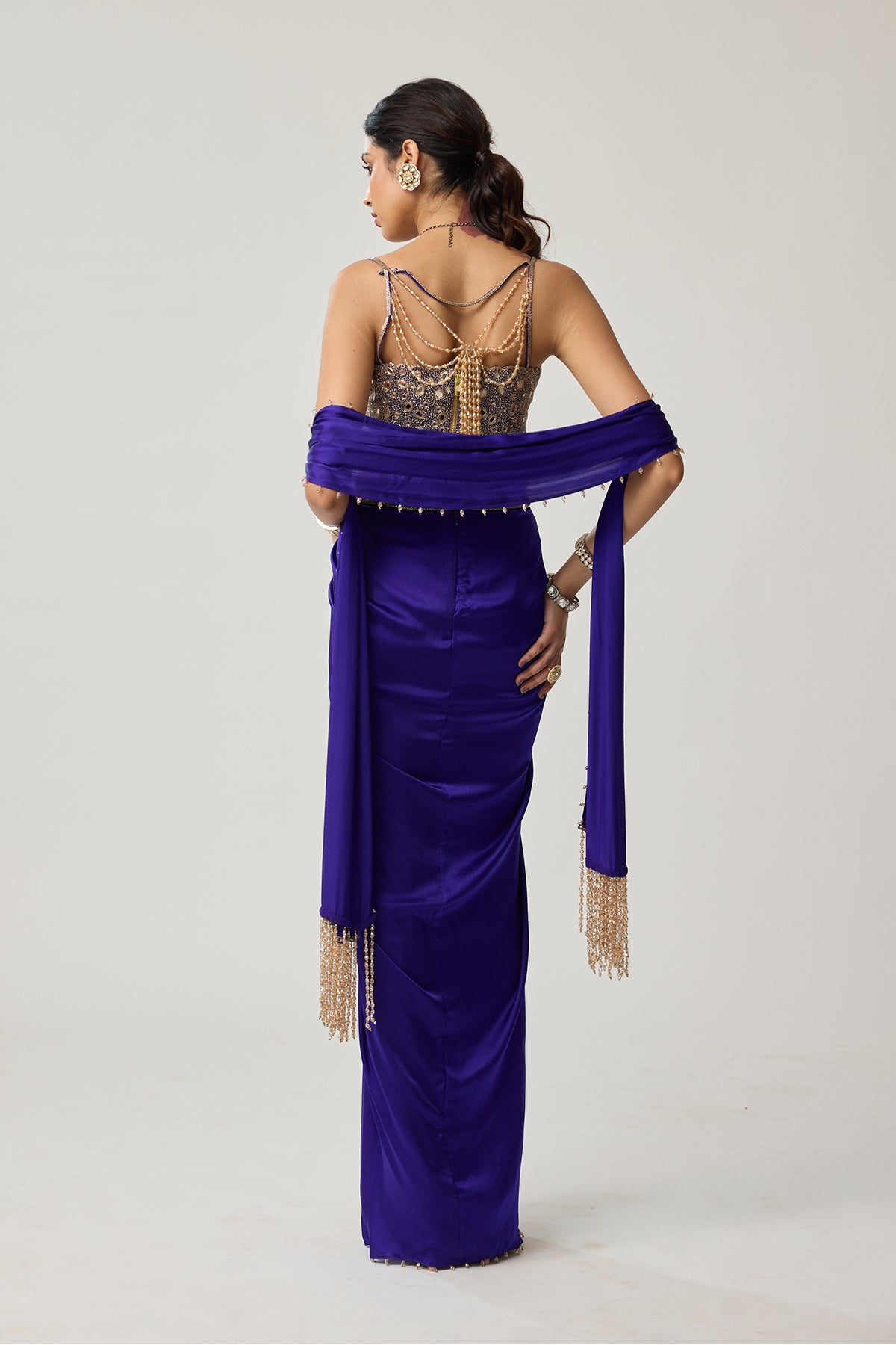 Persian Blue Mirror Corset Satin draped skirt Set