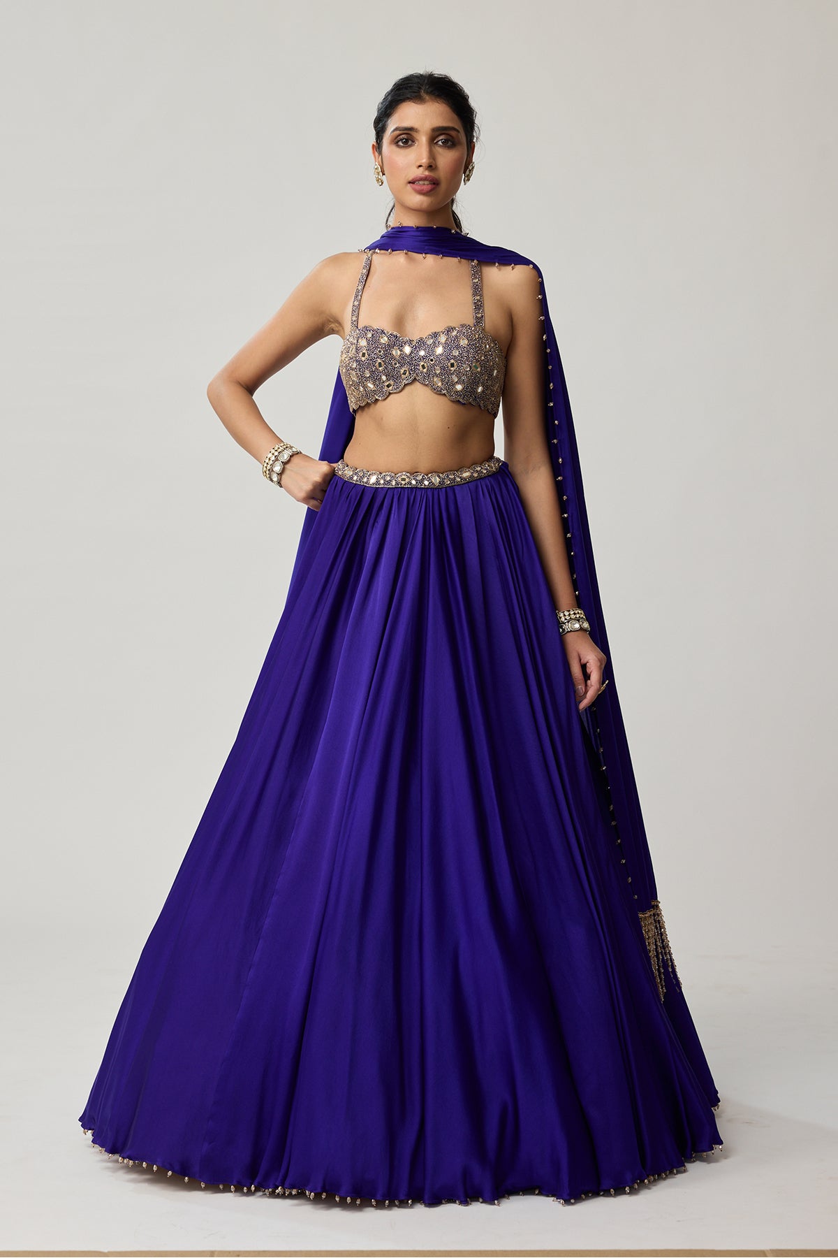 Persian Blue Mirror Satin skirt Set