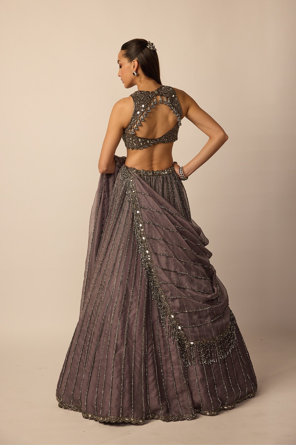 Metallic Grey Linear Lehenga Set
