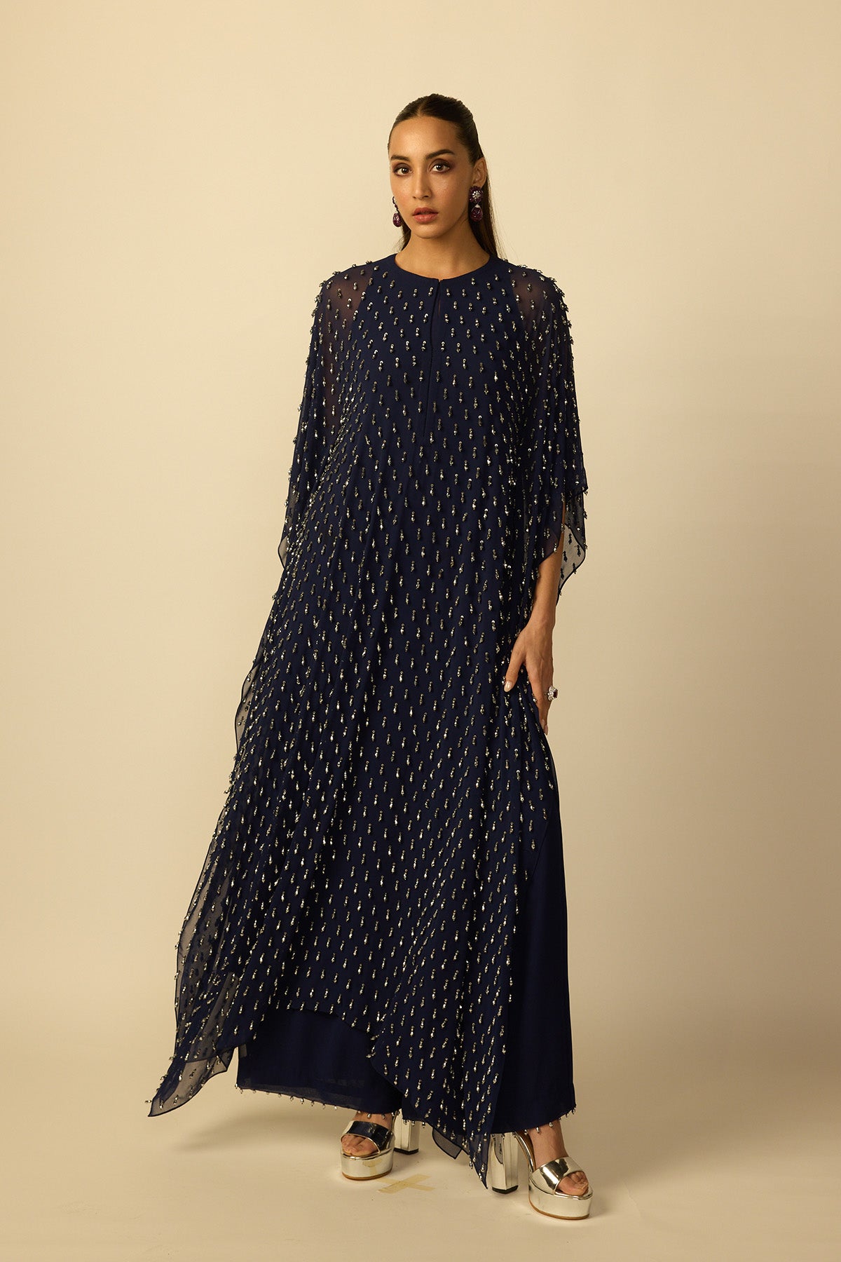 Deep Blue Silver Drop Kaftan