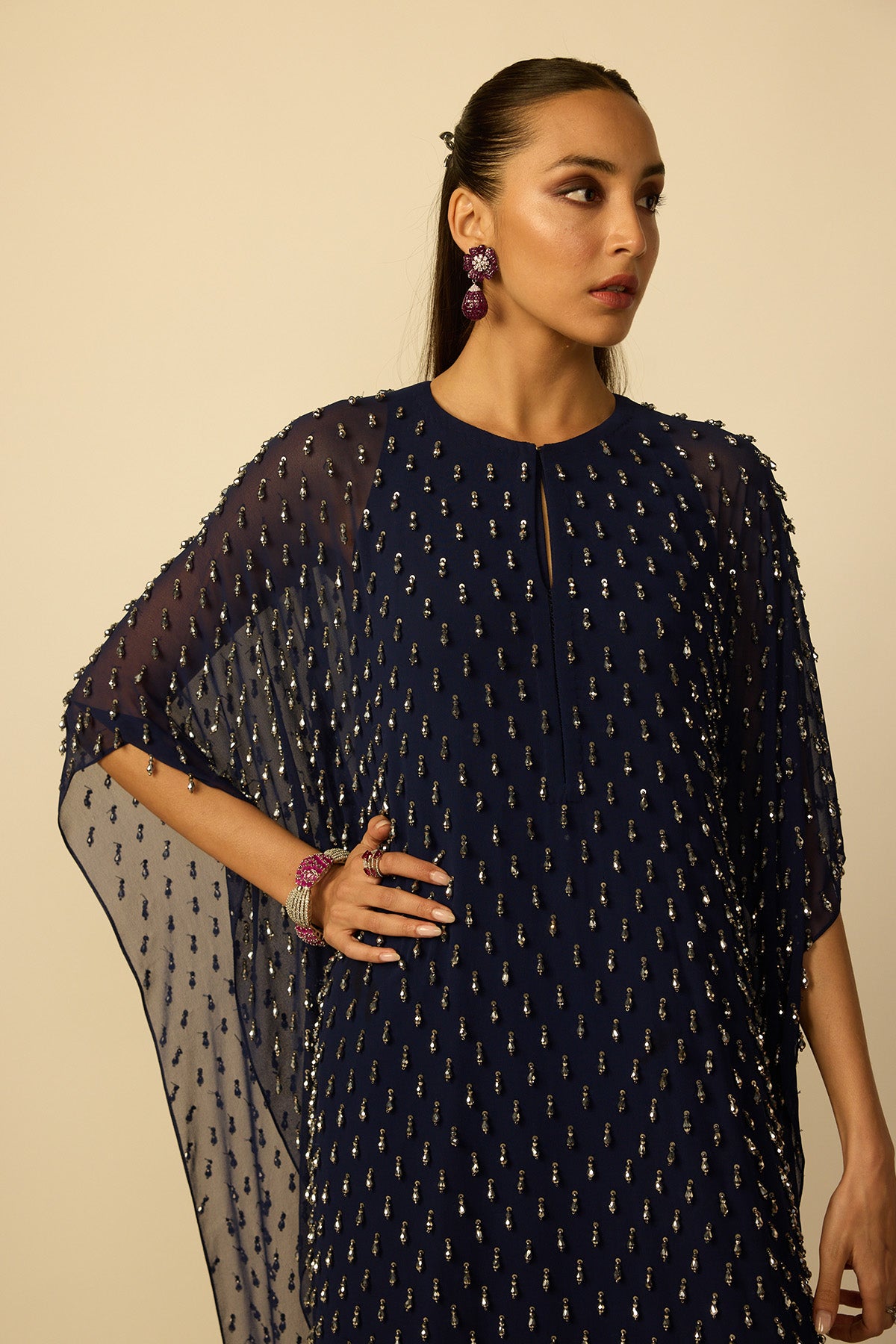 Deep Blue Silver Drop Kaftan