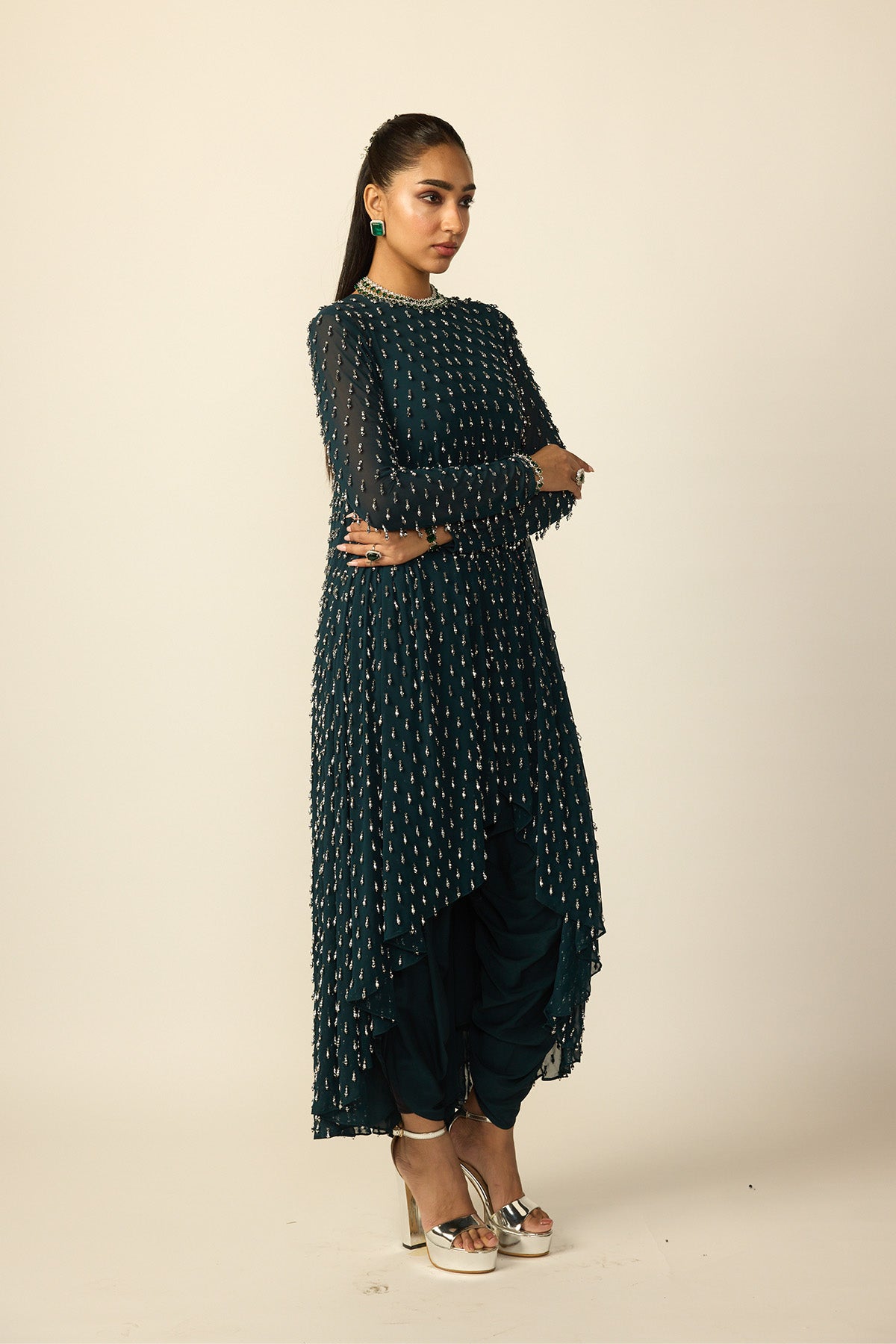 Dark Teal Drop Kurta Set