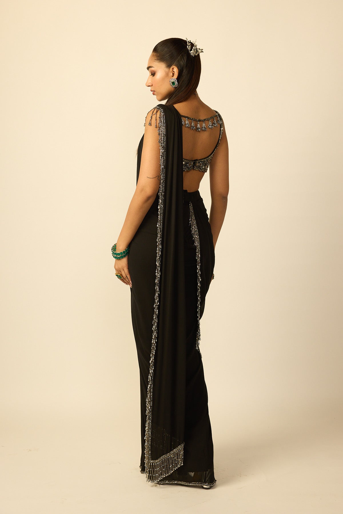 Black Georgette Tassel Saree
