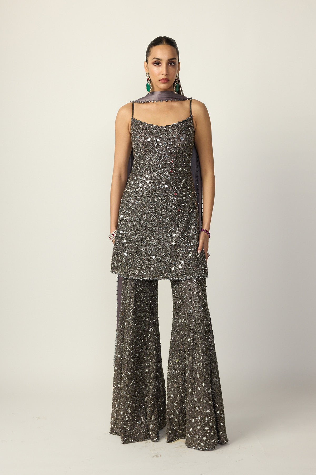 Metallic Grey Sharara With Kurta Set