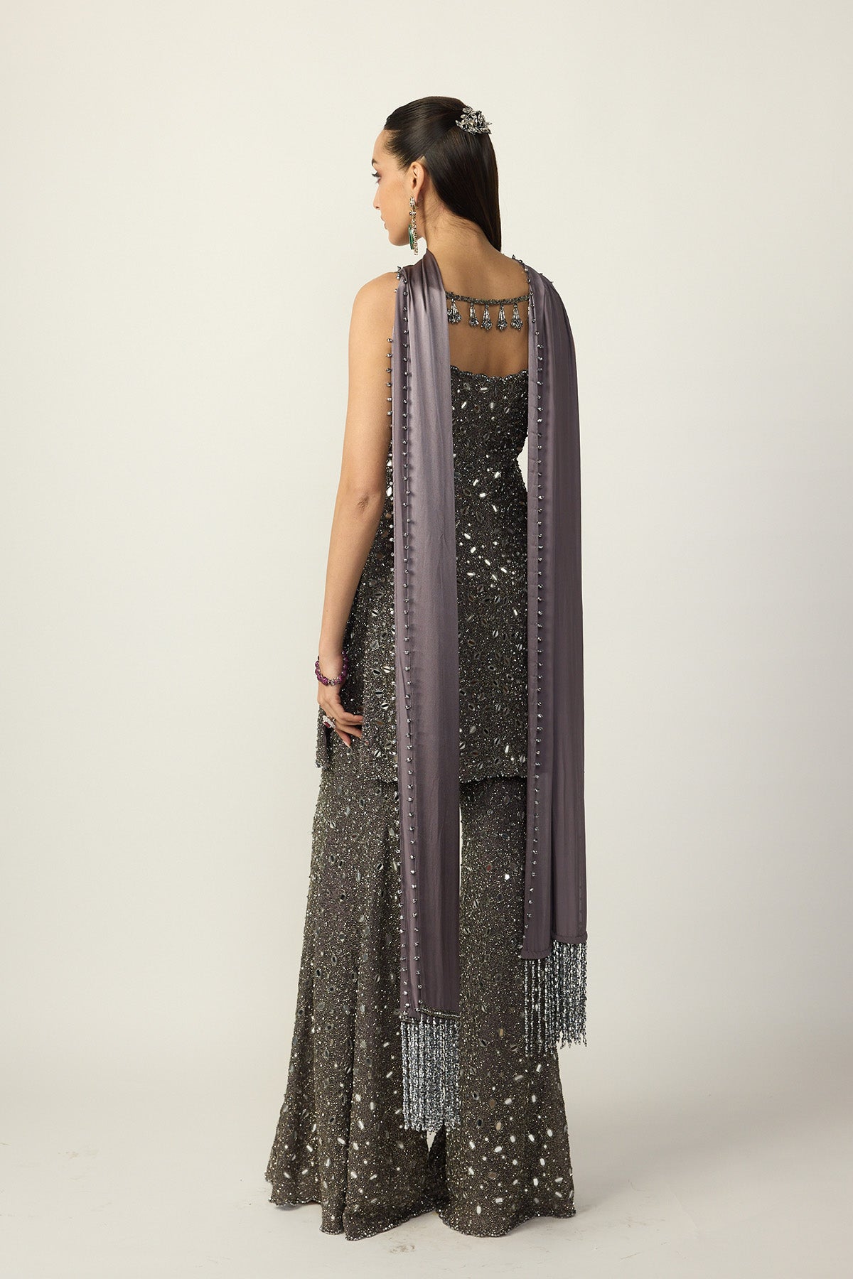 Metallic Grey Sharara With Kurta Set