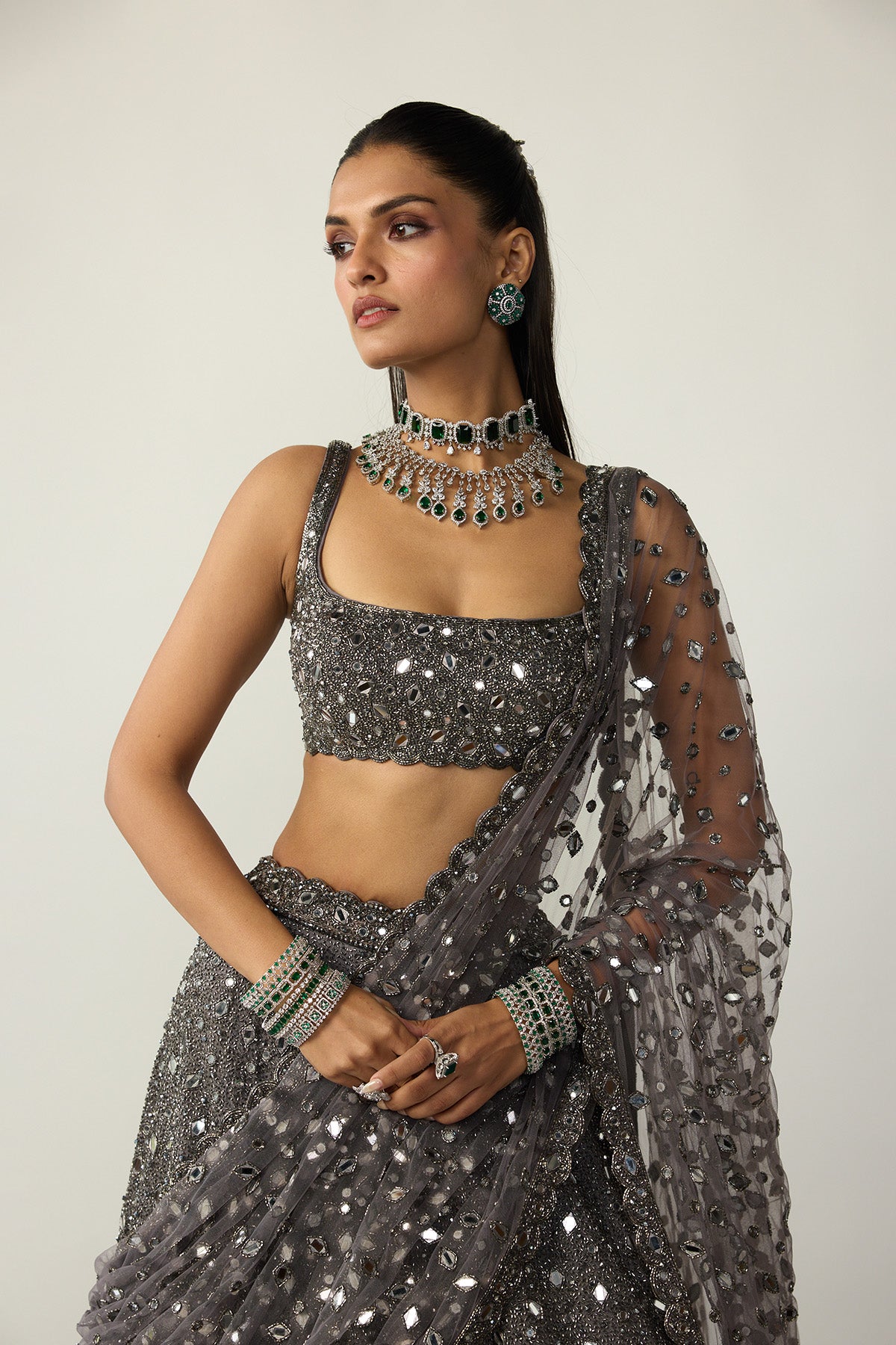 Metallic Grey Lehenga Set