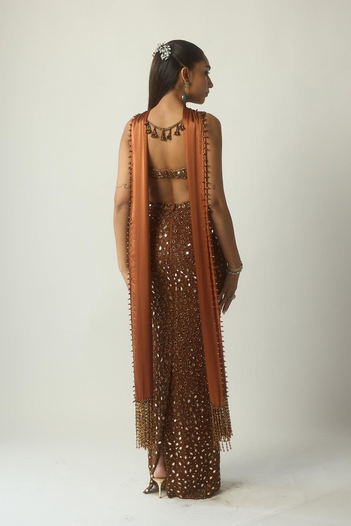 Metallic Copper Pencil Skirt Set