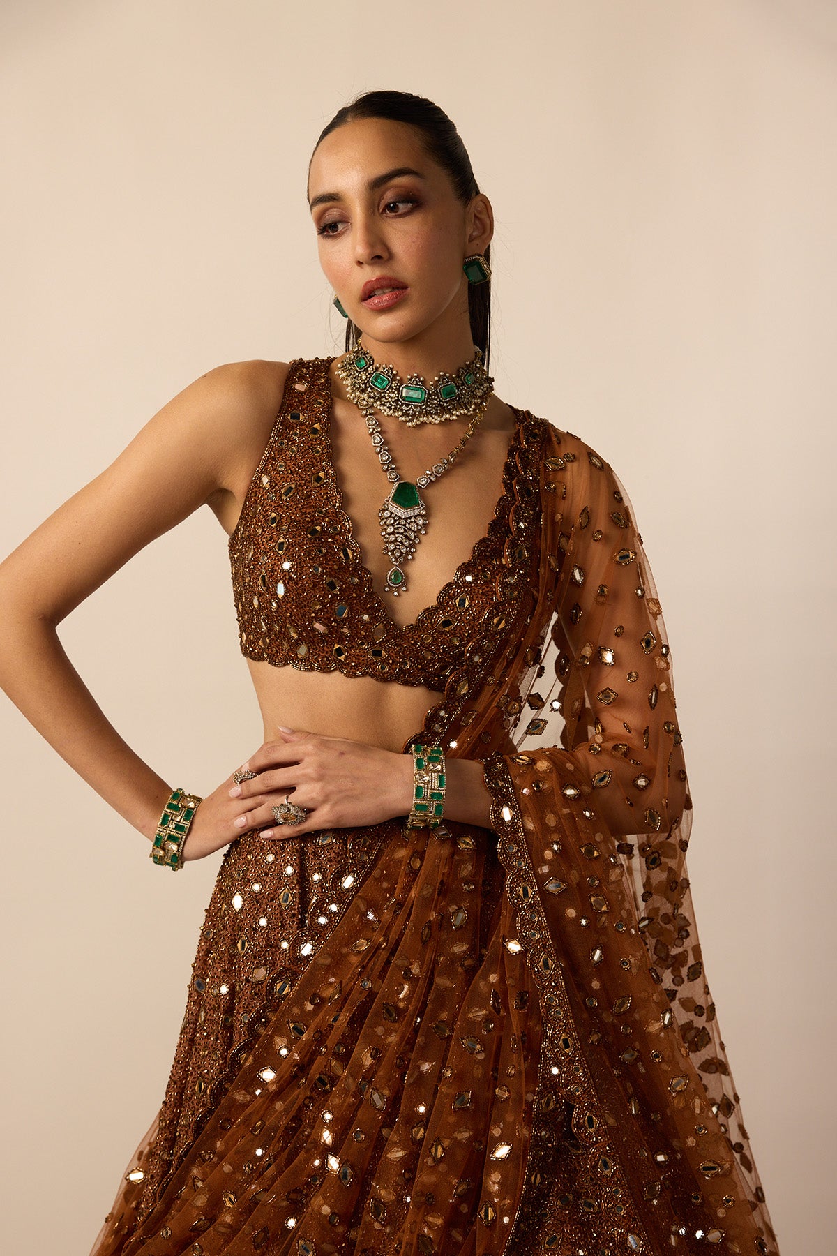 Metallic Copper Lehenga Set