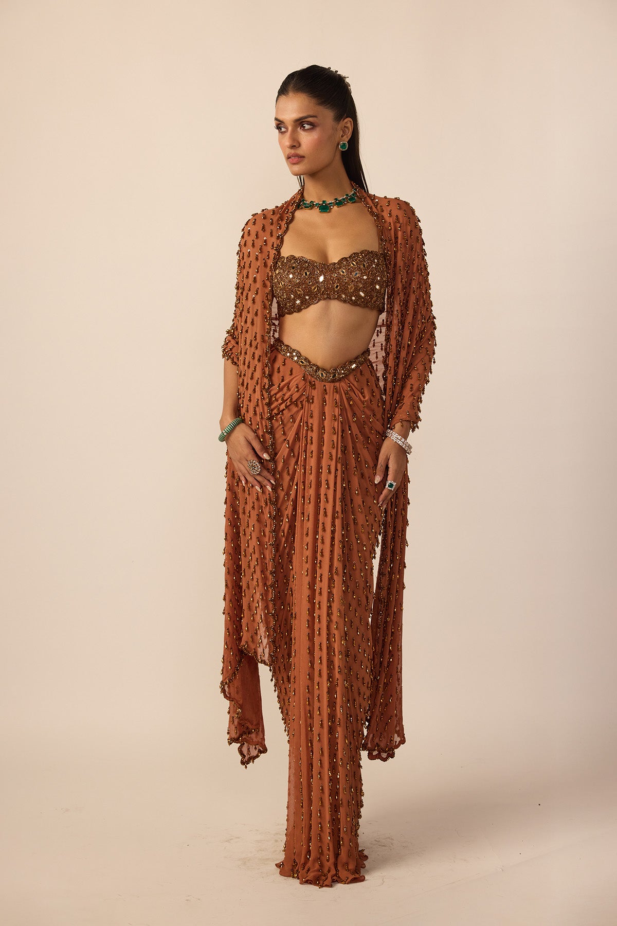 Metallic Copper Single Drop Skirt Set