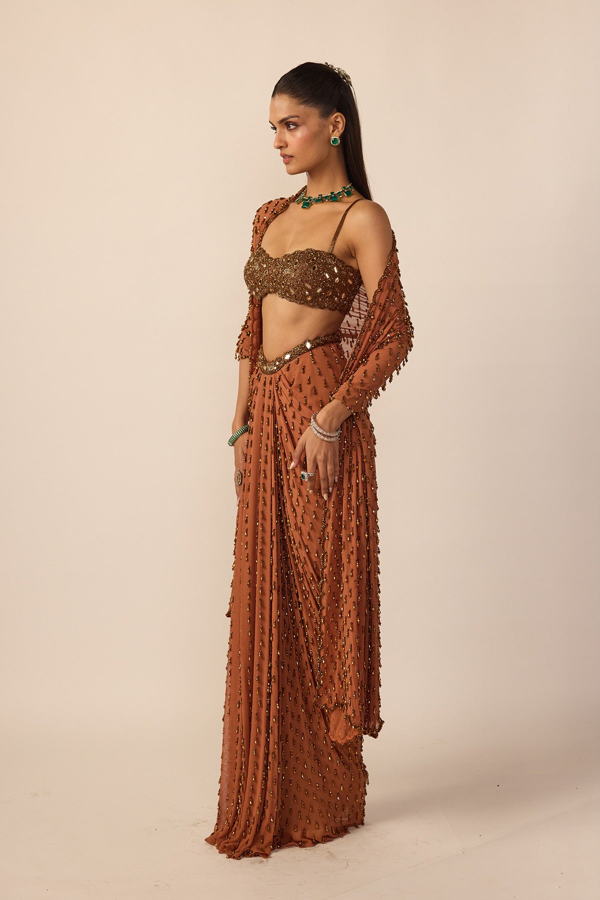 Metallic Copper Single Drop Skirt Set