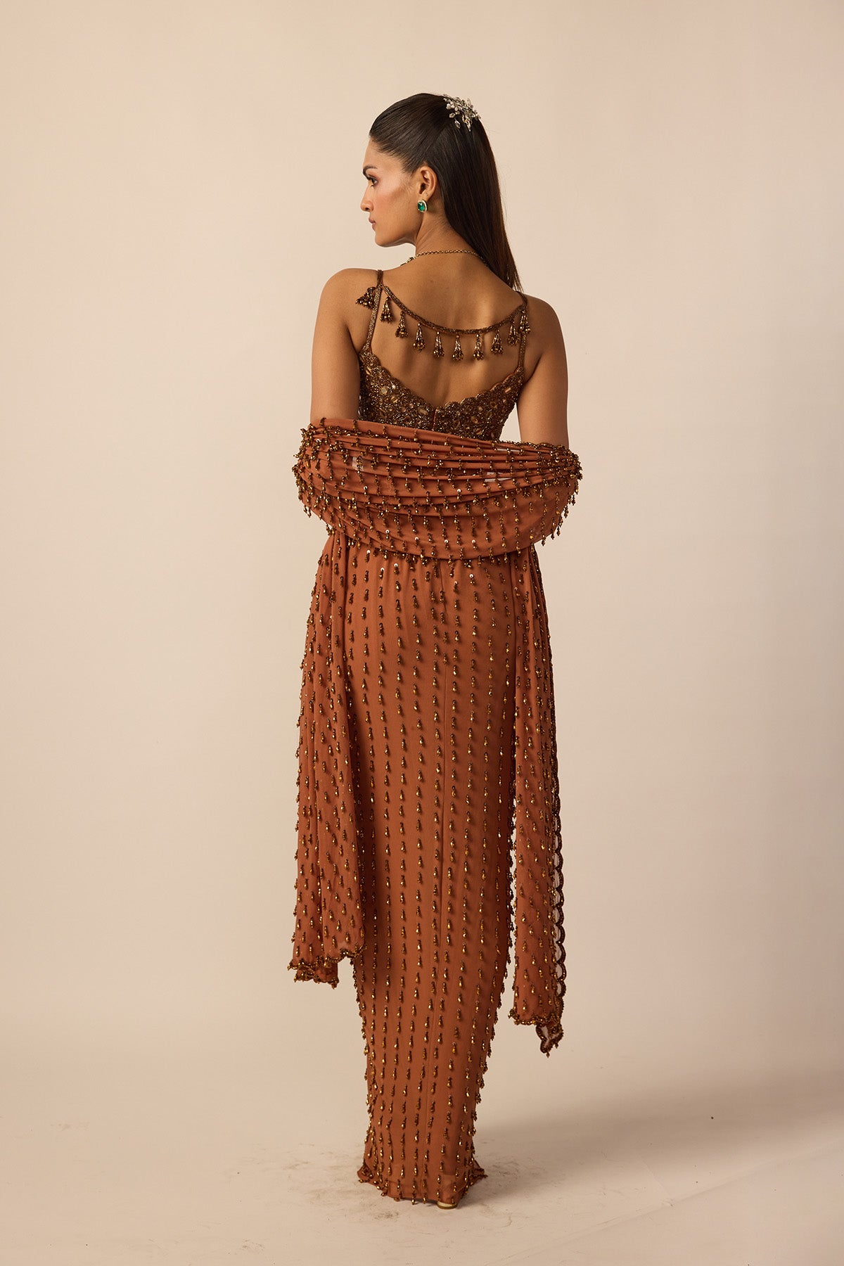 Metallic Copper Single Drop Skirt Set