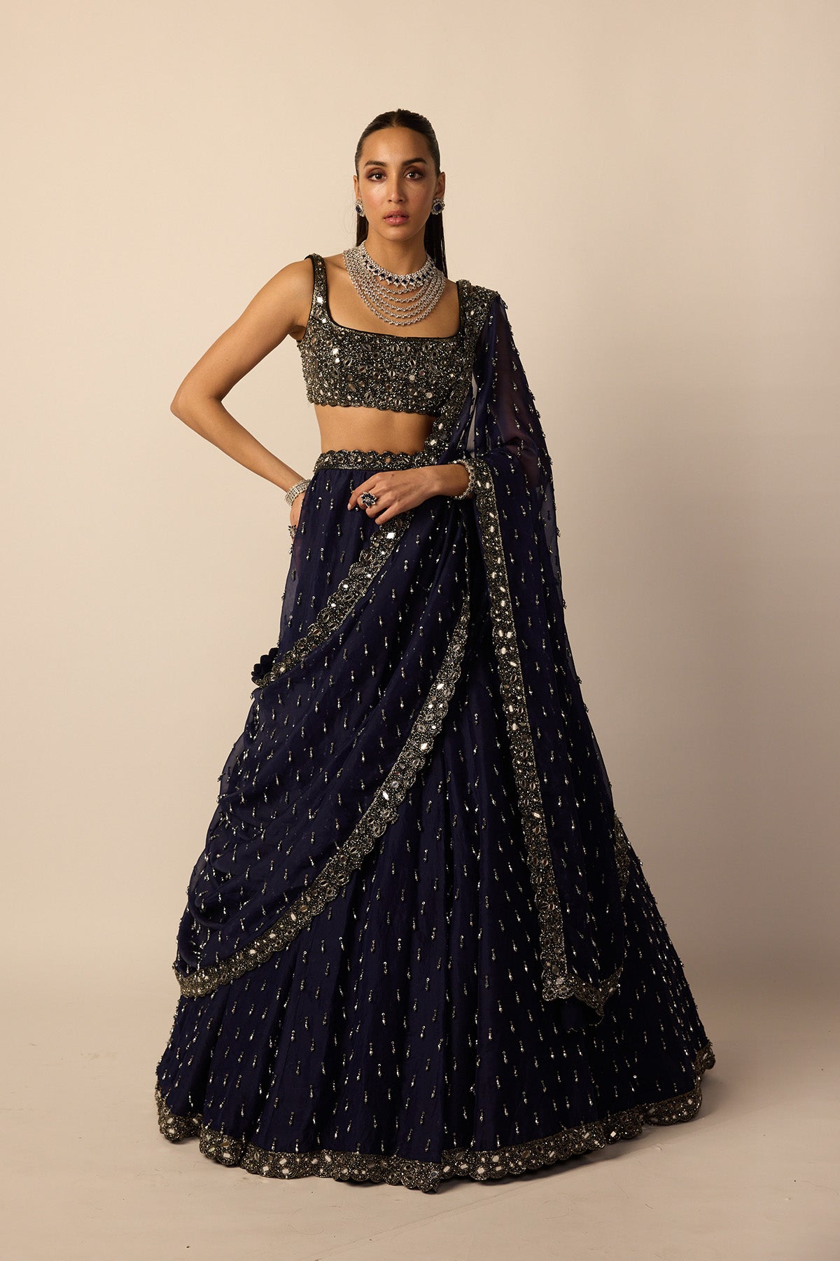 Deep Blue Single Drop Lehenga Set