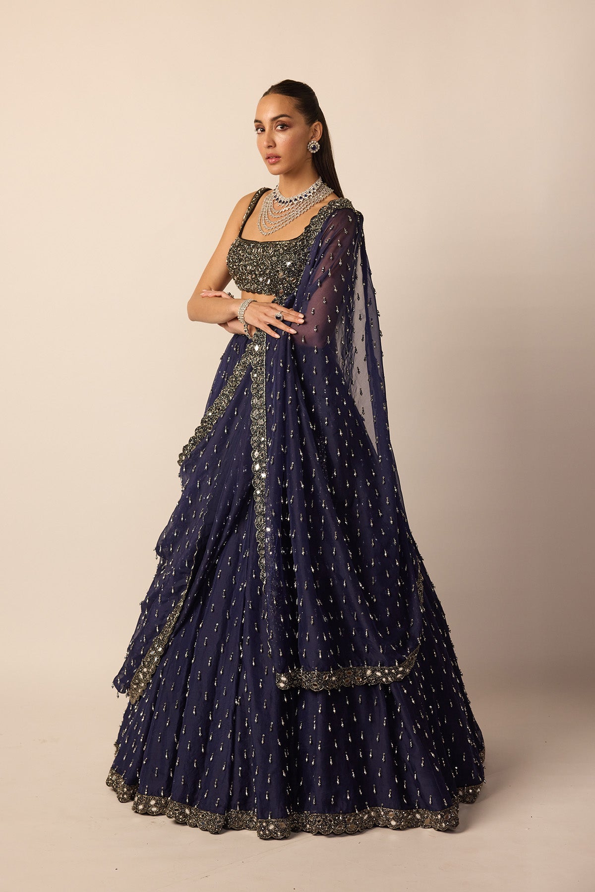 Deep Blue Single Drop Lehenga Set