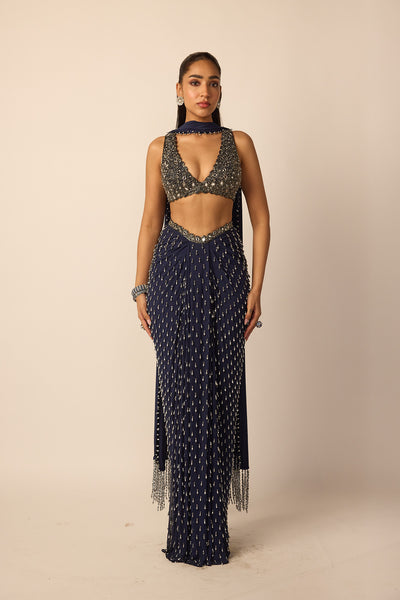 Deep Blue Single Drop Draped Skirt - Ready to ship