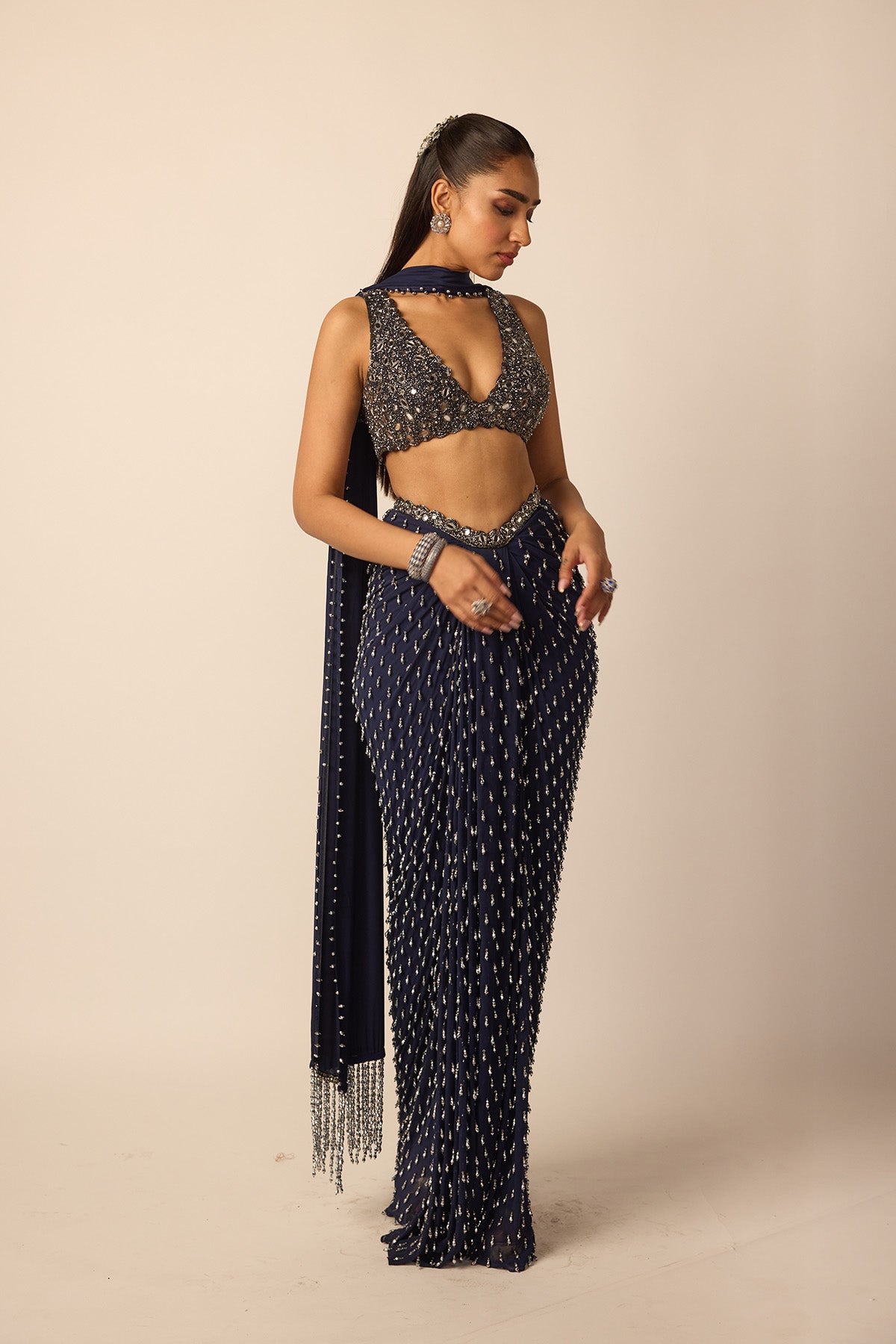 Deep Blue Single Drop Draped Skirt