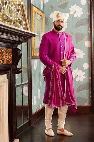 PS MEN KABIR BLACK COLOUR EMBROIDERED SHERWANI WITH OFF WHITE COLOUR PANTS