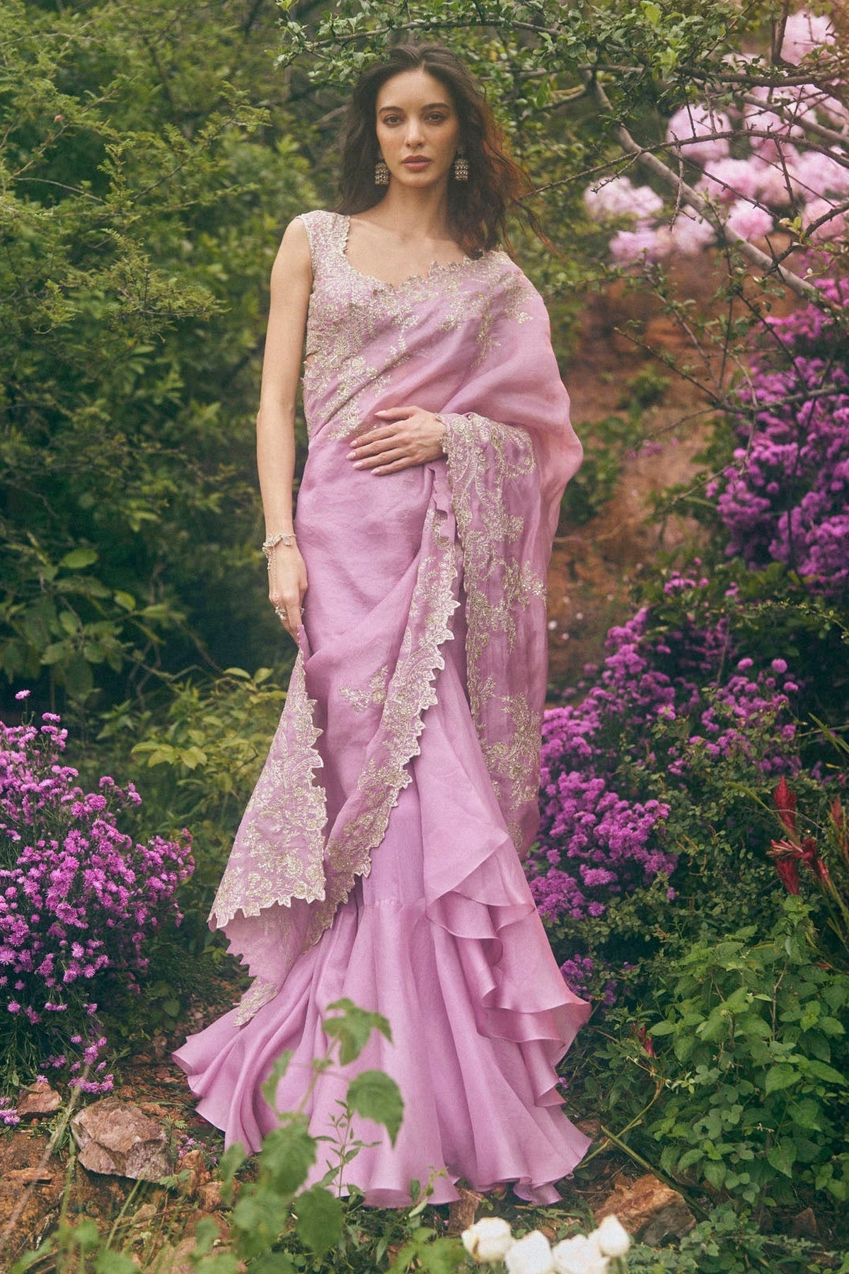 Aari Work Ruffle Saree Set