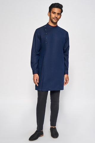 LIGHT CORAL SHIRT STYLE KURTA WITH LATTICE PRINTED ROLLED UP SLEEVES