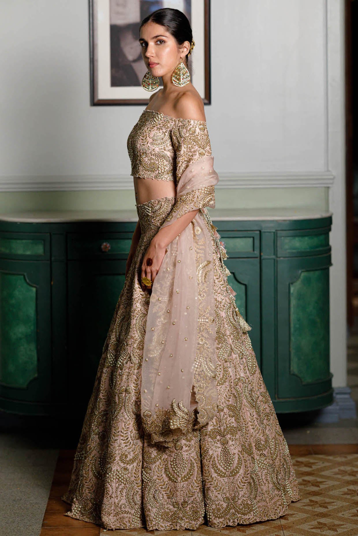 Aida Blush Embroidered Choli And Lehenga With Embroidered Dupatta