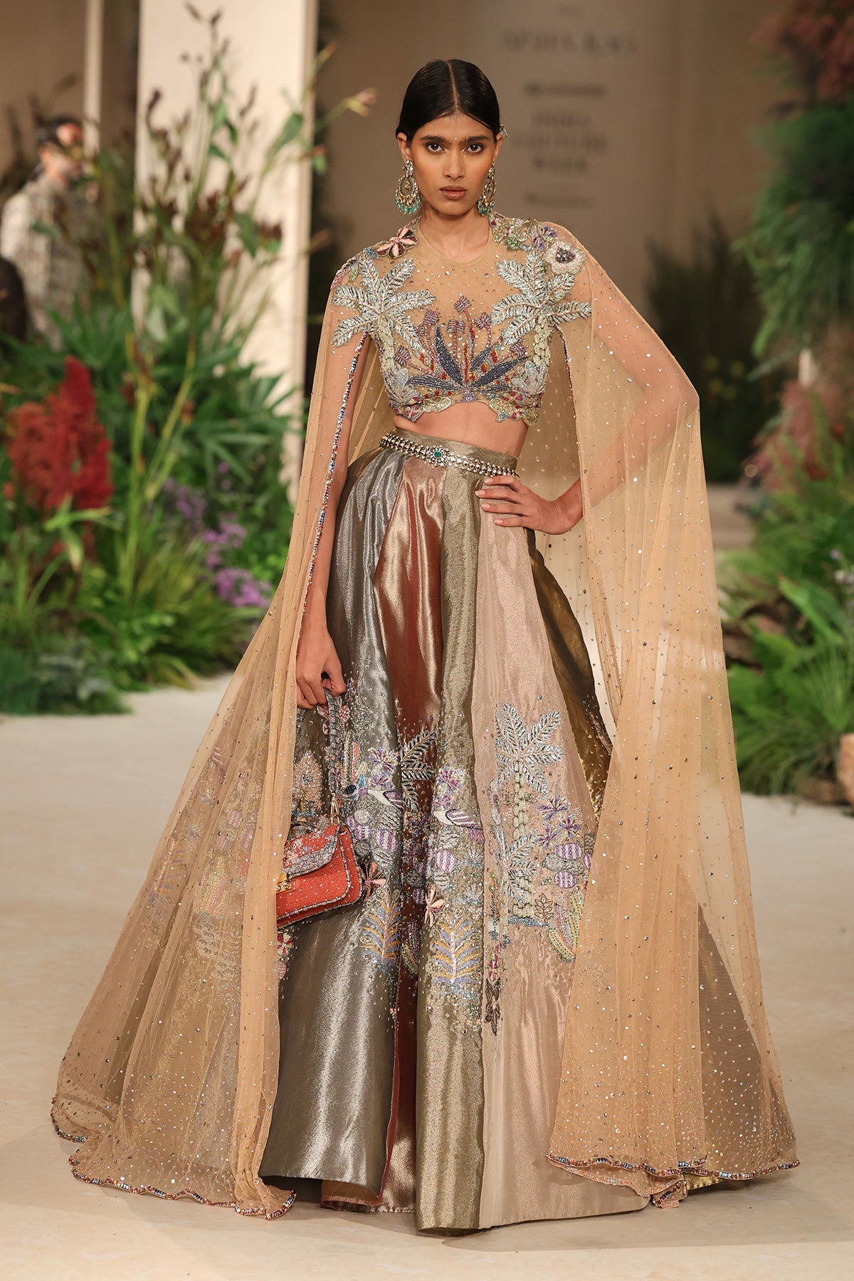 Glowtide - multicolour tissue Lehenga