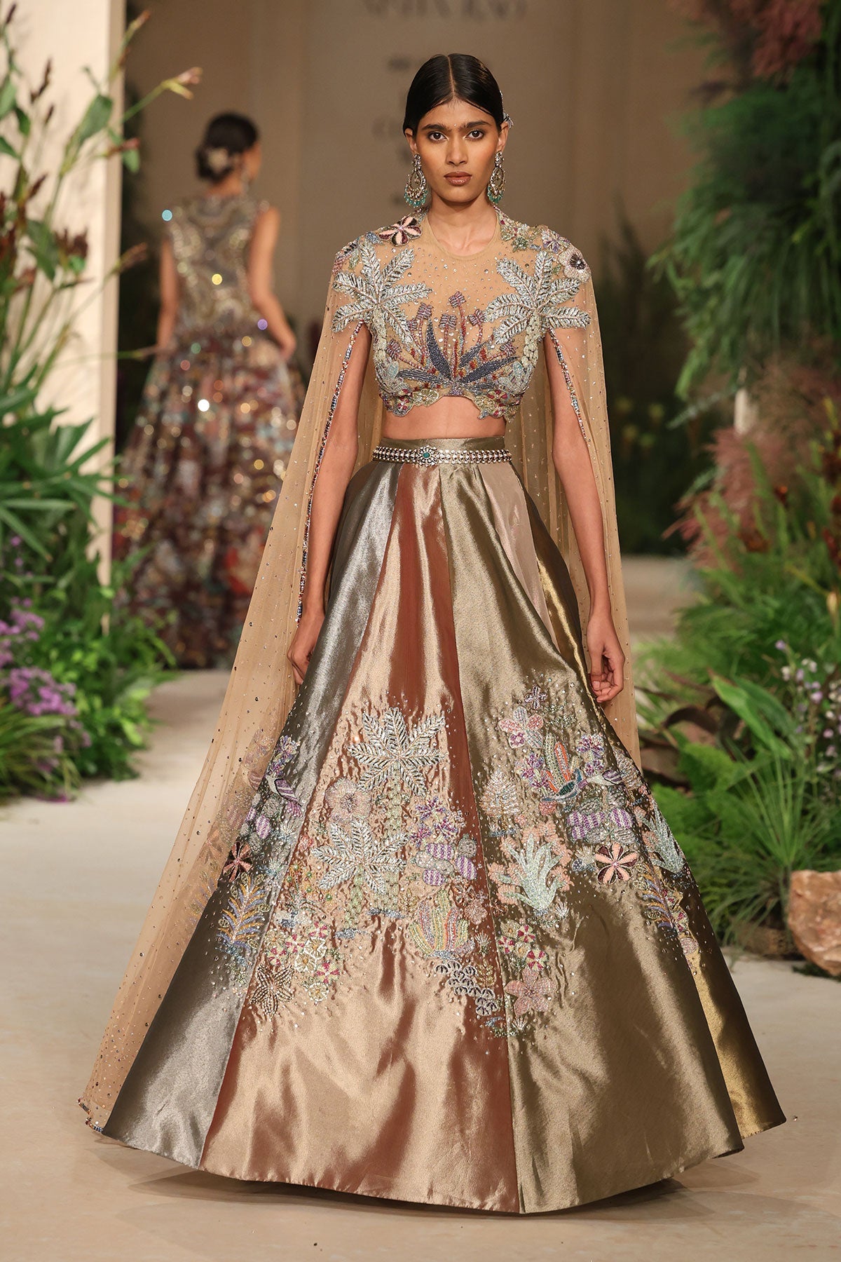 Glowtide - multicolour tissue Lehenga