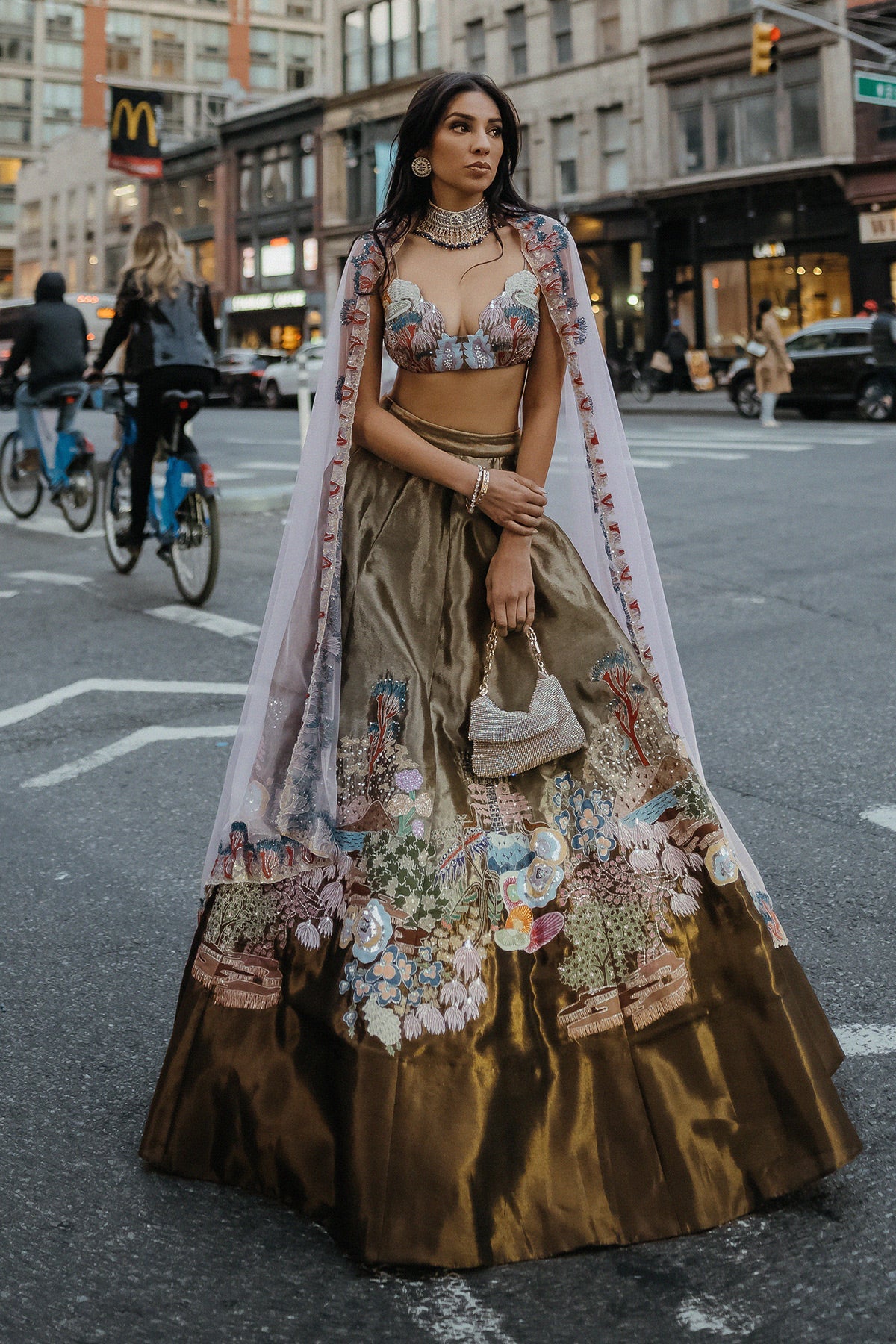 Payal Shah in Aisha Rao’s Gilda – Antique Gold Tissue Lehenga