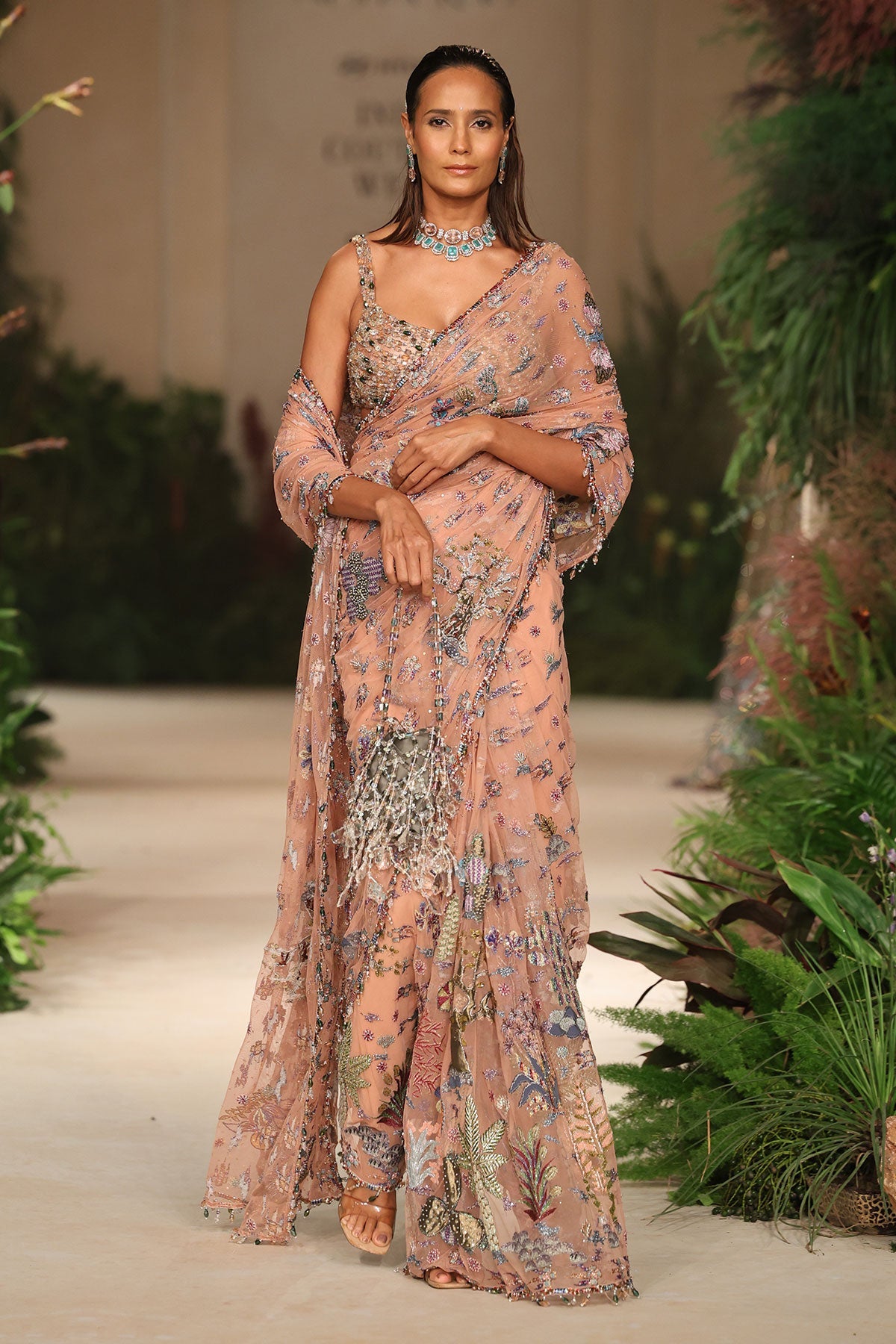 Pinktide - peach tulle saree