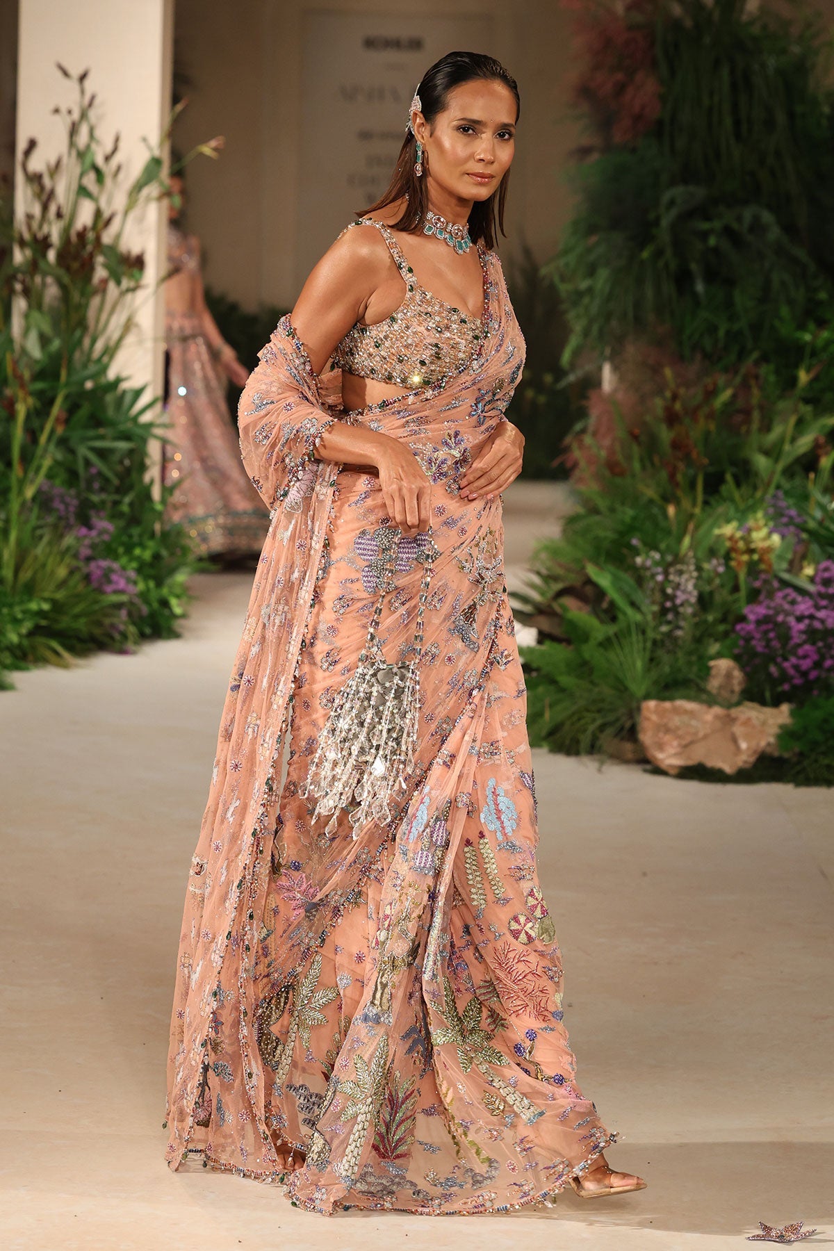 Pinktide - peach tulle saree