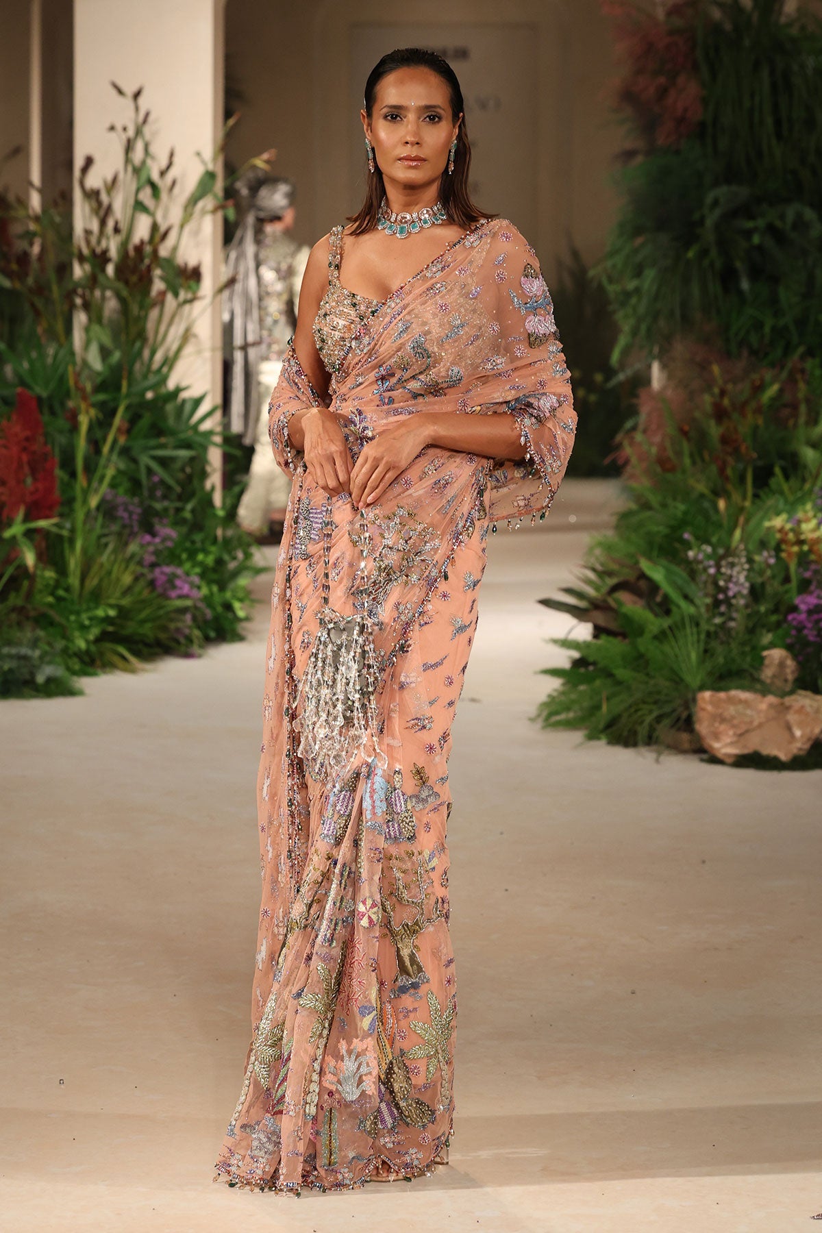 Pinktide - peach tulle saree