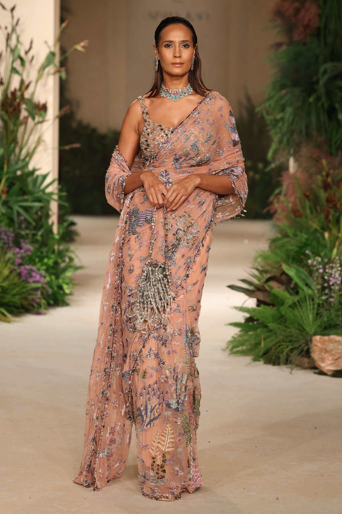 Pinktide - peach tulle saree