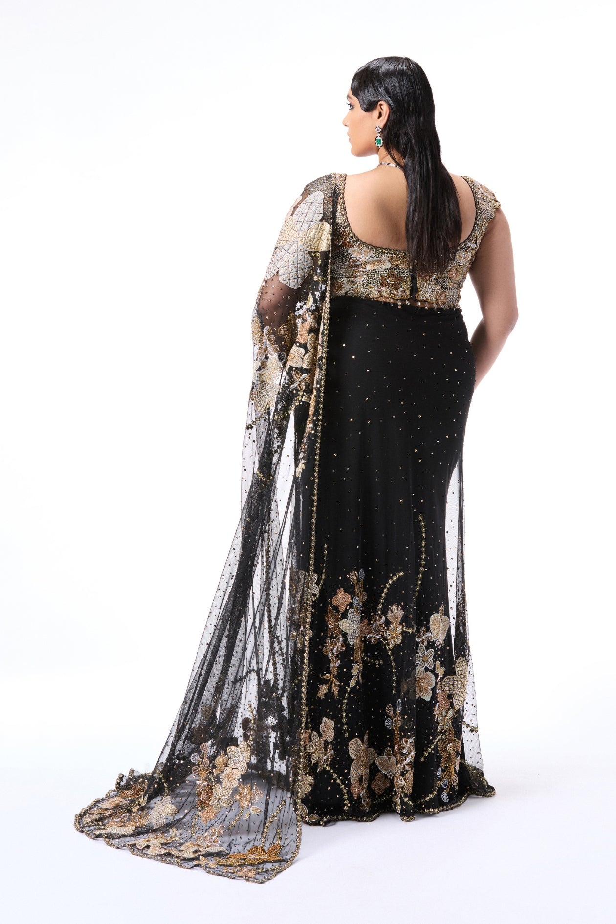 Solette - Black Tulle Draped Saree - Ready To Ship