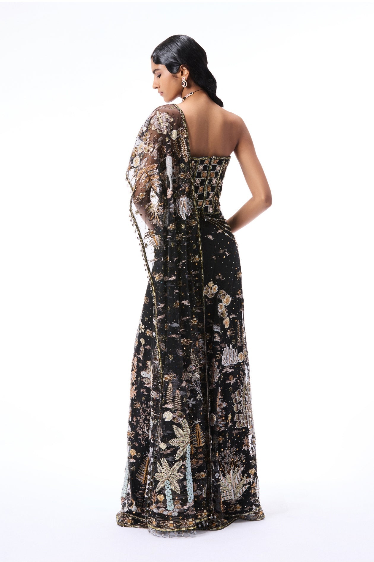 Whimrose - Black tulle draped saree