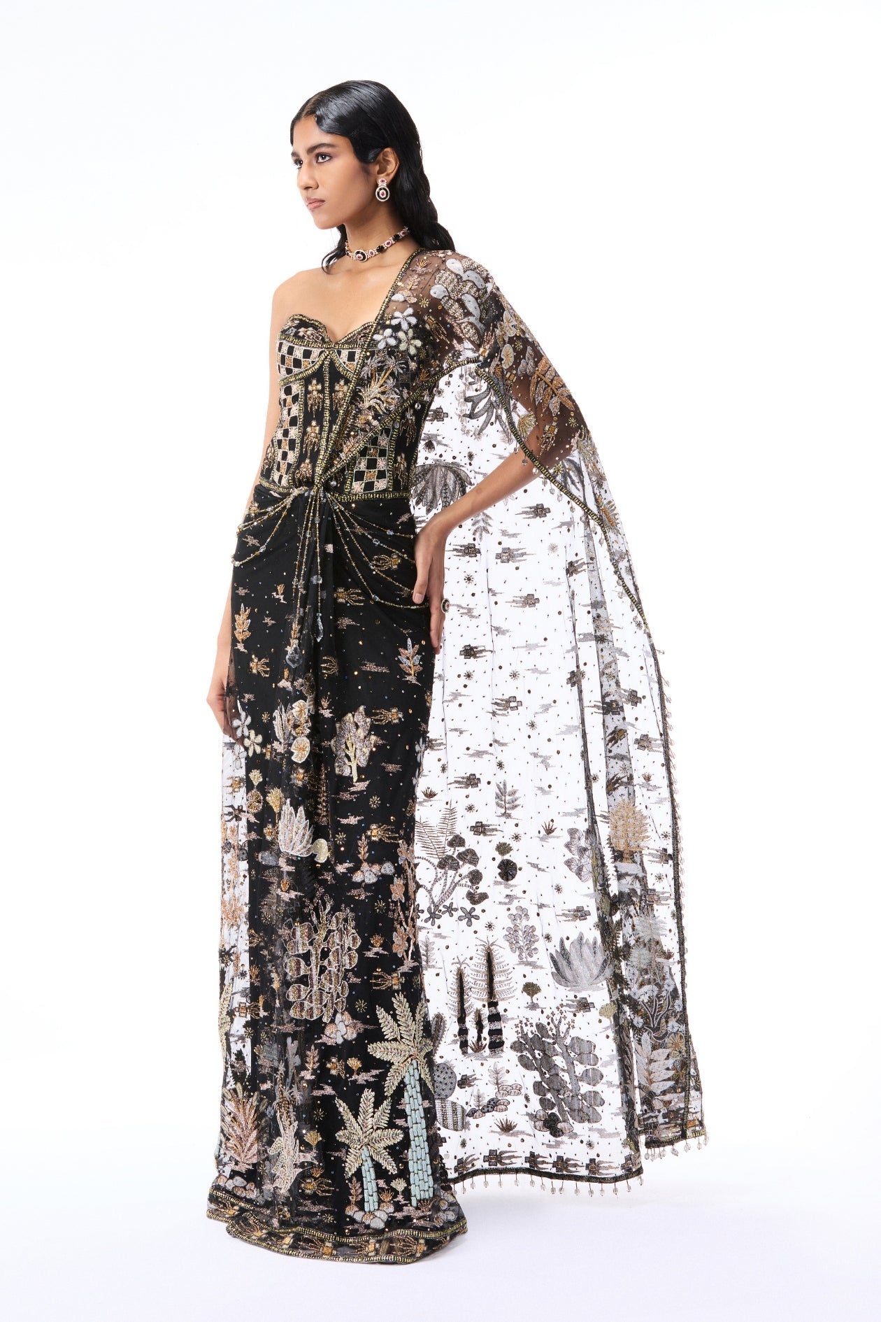Whimrose - Black Tulle Draped Saree - Ready To Ship
