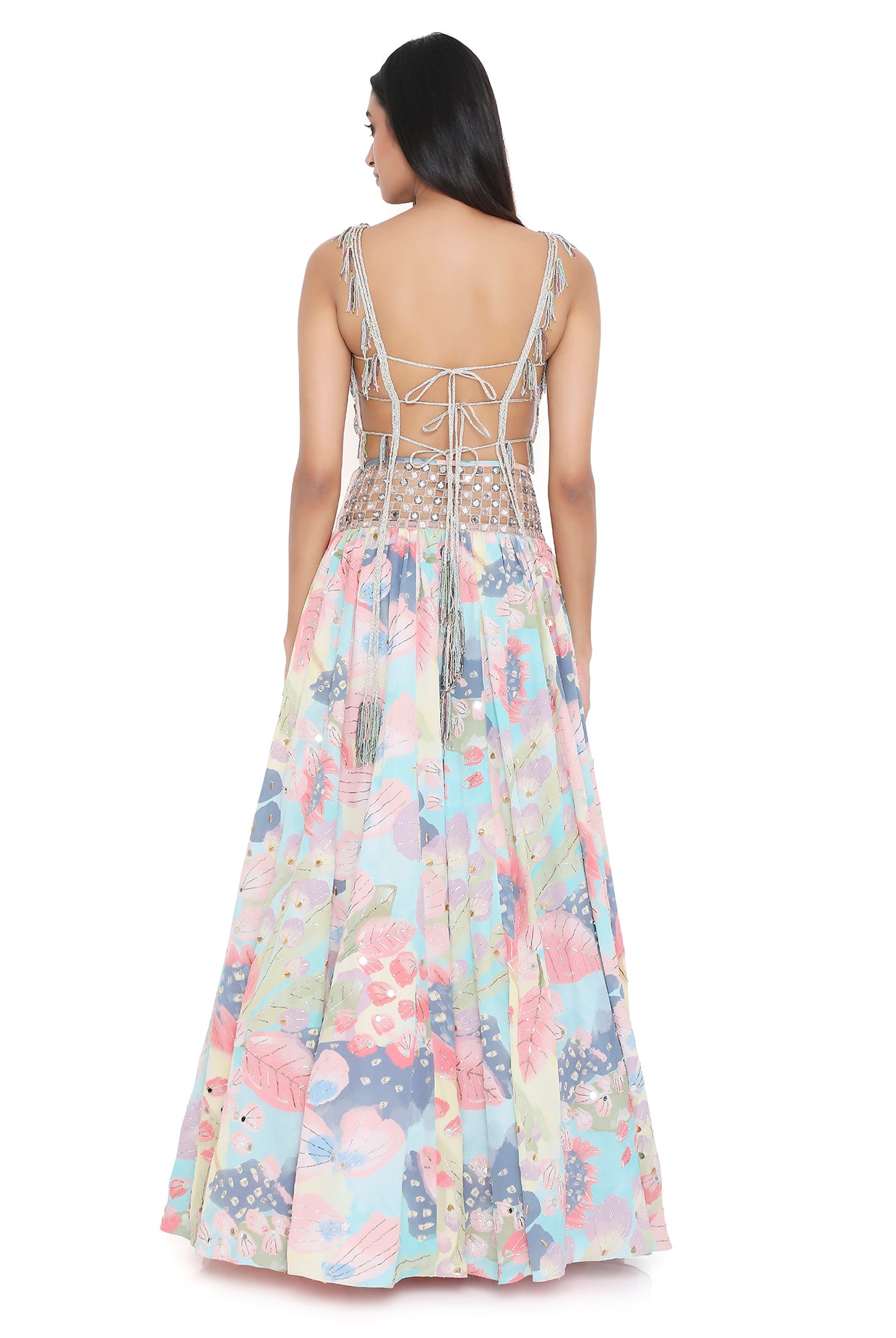 Amalfi Euphoria Print Embroidered Tie Up Back Choli And Lehenga