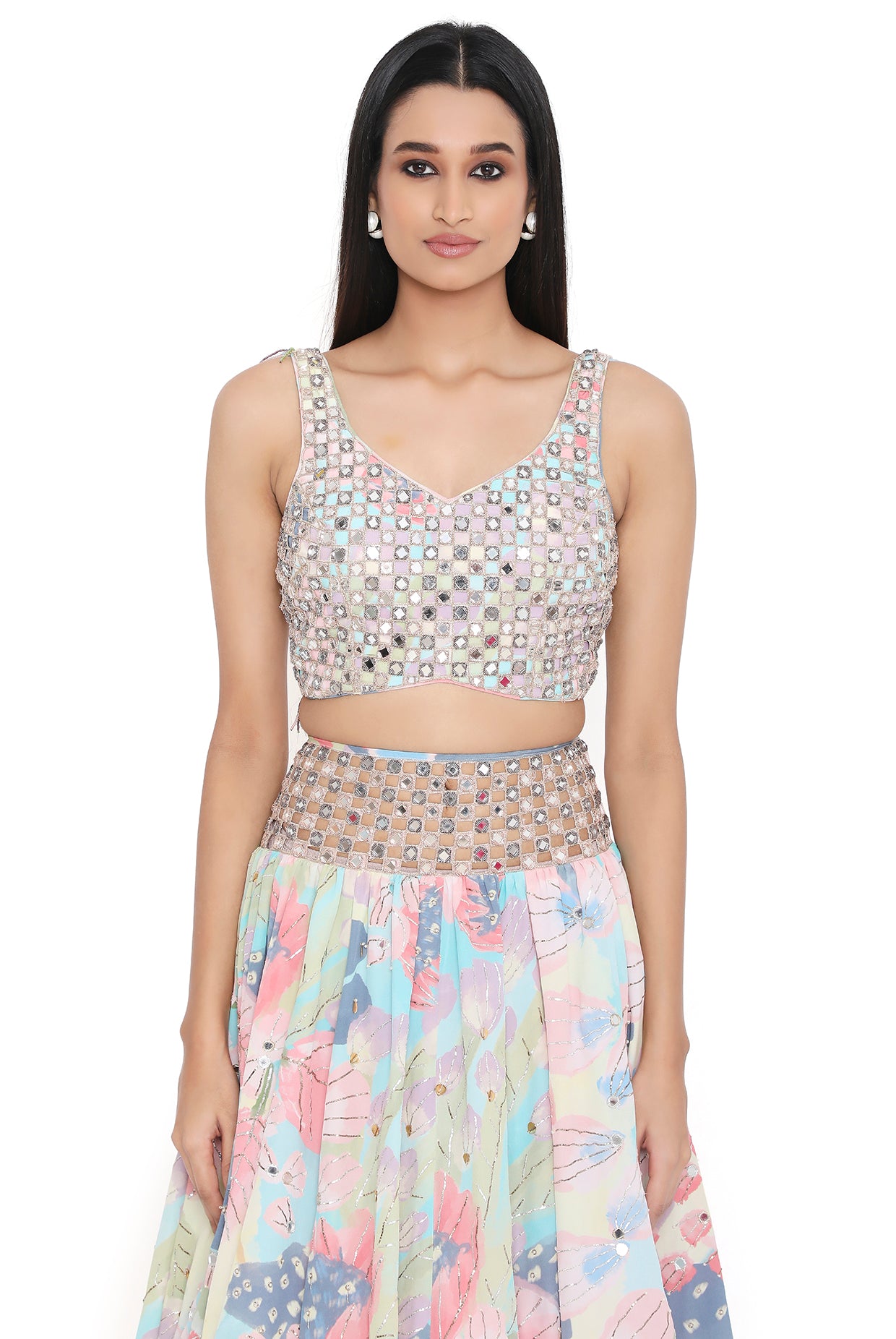 Amalfi Euphoria Print Embroidered Tie Up Back Choli And Lehenga