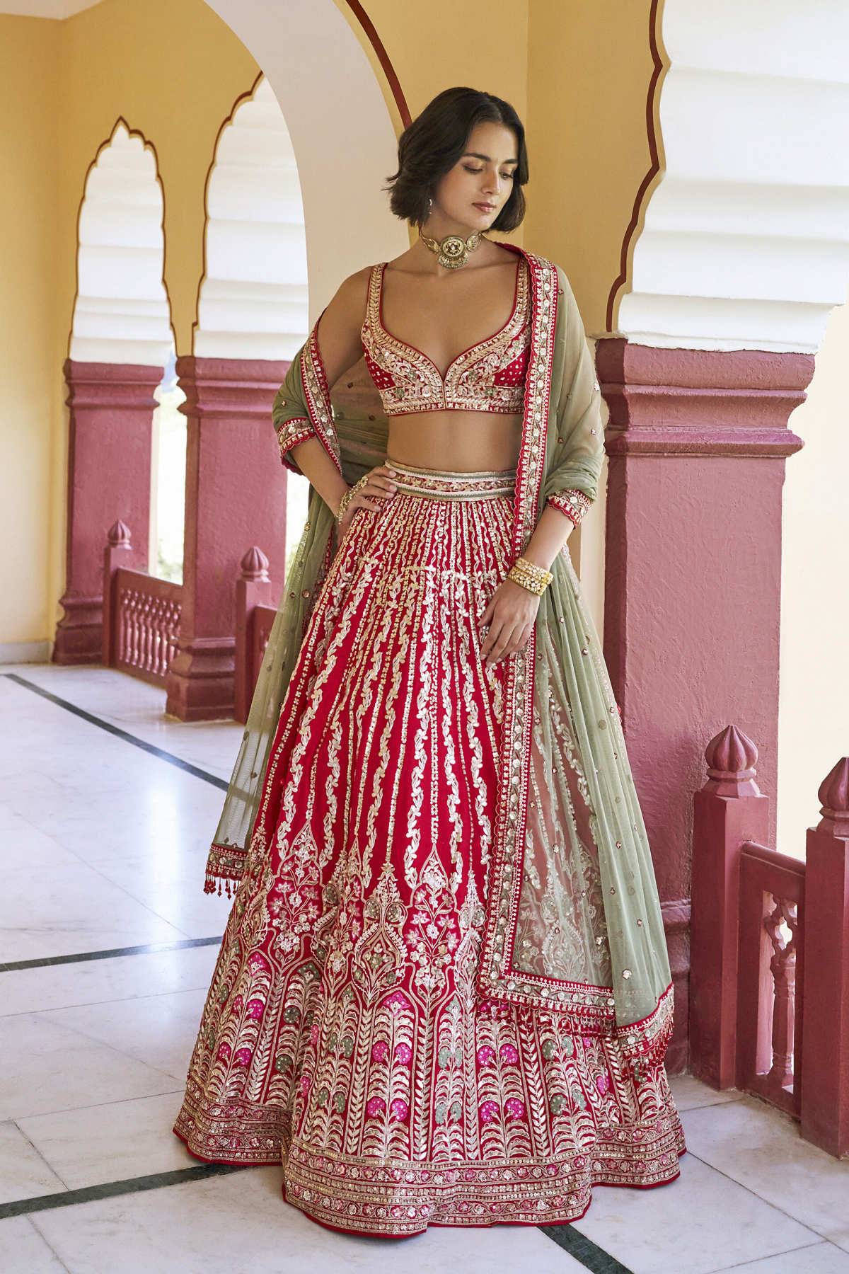 Kindness Embroidered Zardozi Silk Lehenga Set - Red