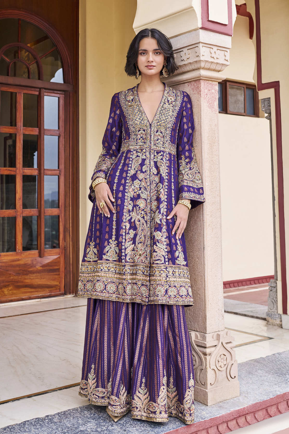 Charisma Woven Benarasi Mul Sharara Set - Purple