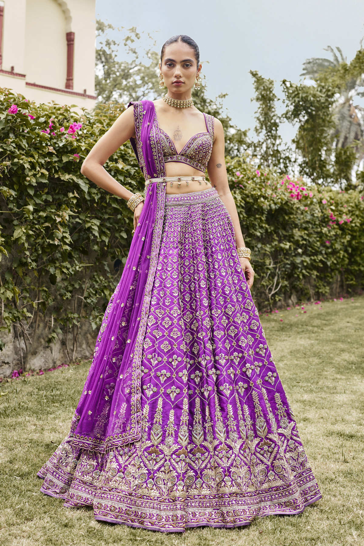 Adventure Gota Patti Silk Lehenga Set - Purple
