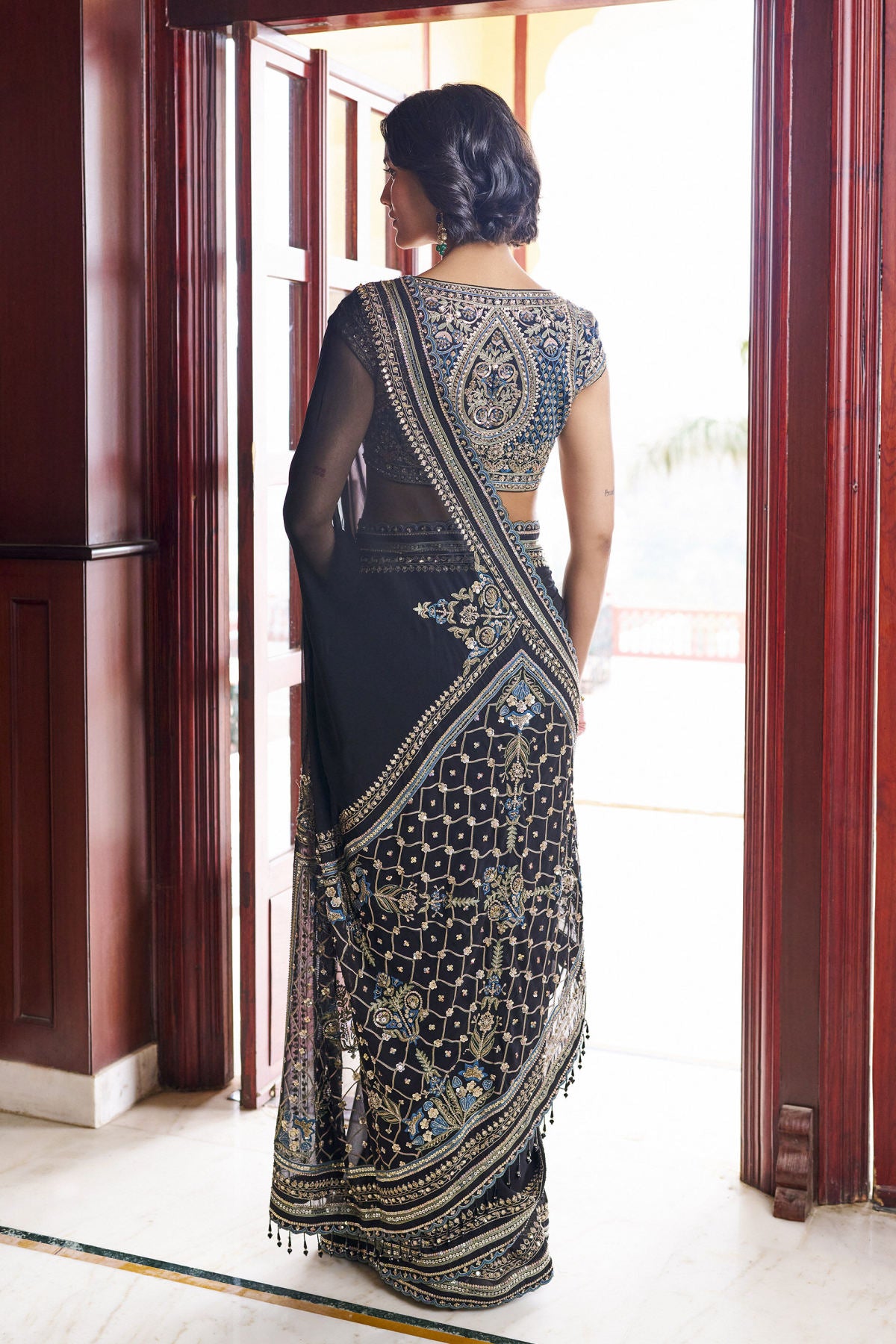 Dream at Dusk Embroidered Saree - Black