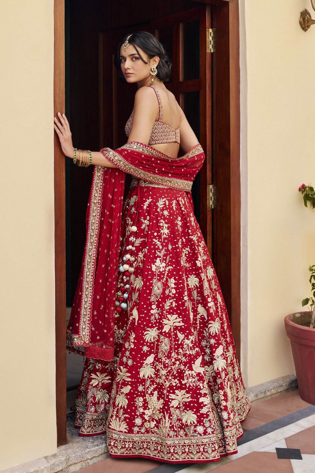 Forever Embroidered Zardozi Silk Lehenga Set - Red