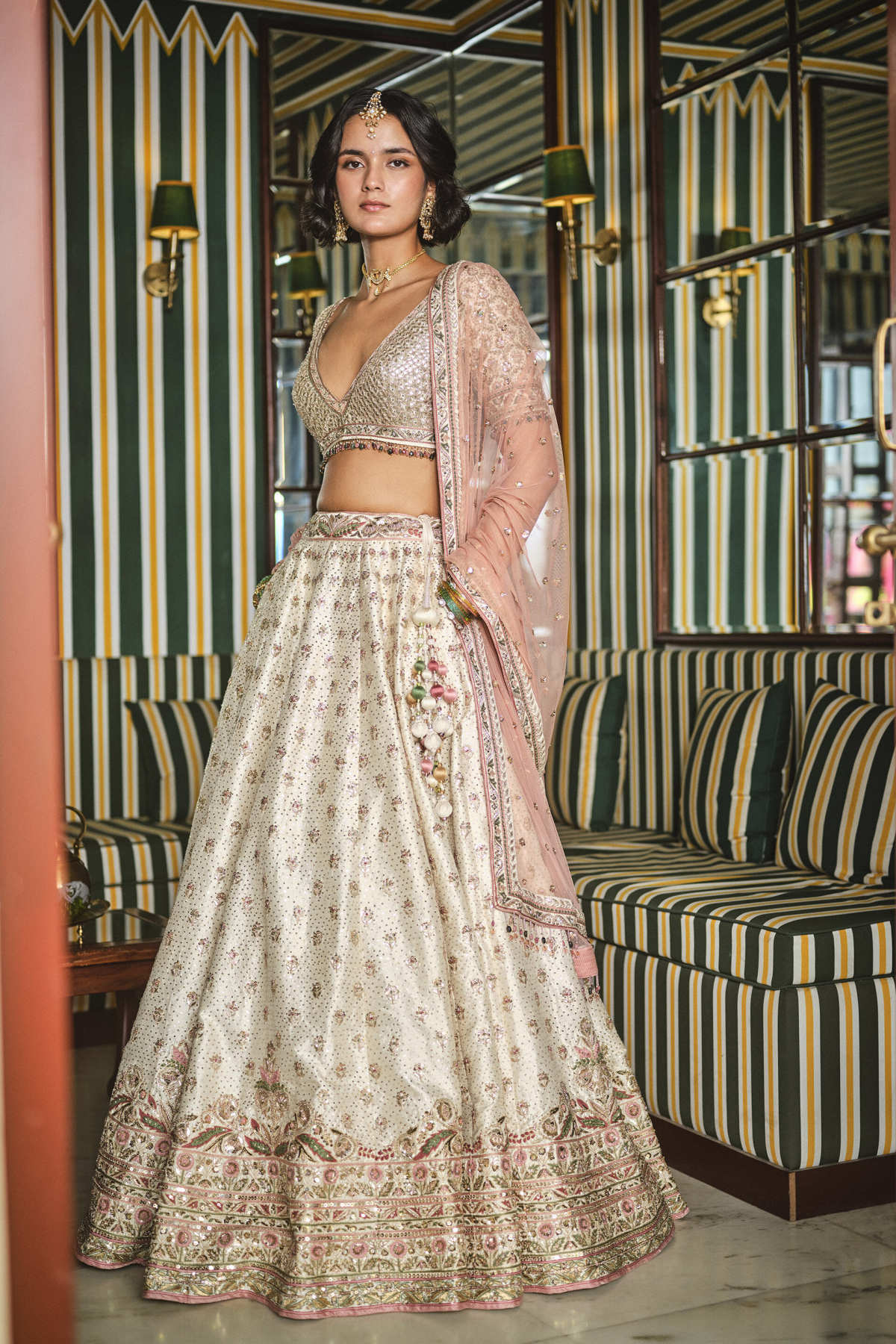 Infinity Gota Patti Silk Lehenga Set - Ivory