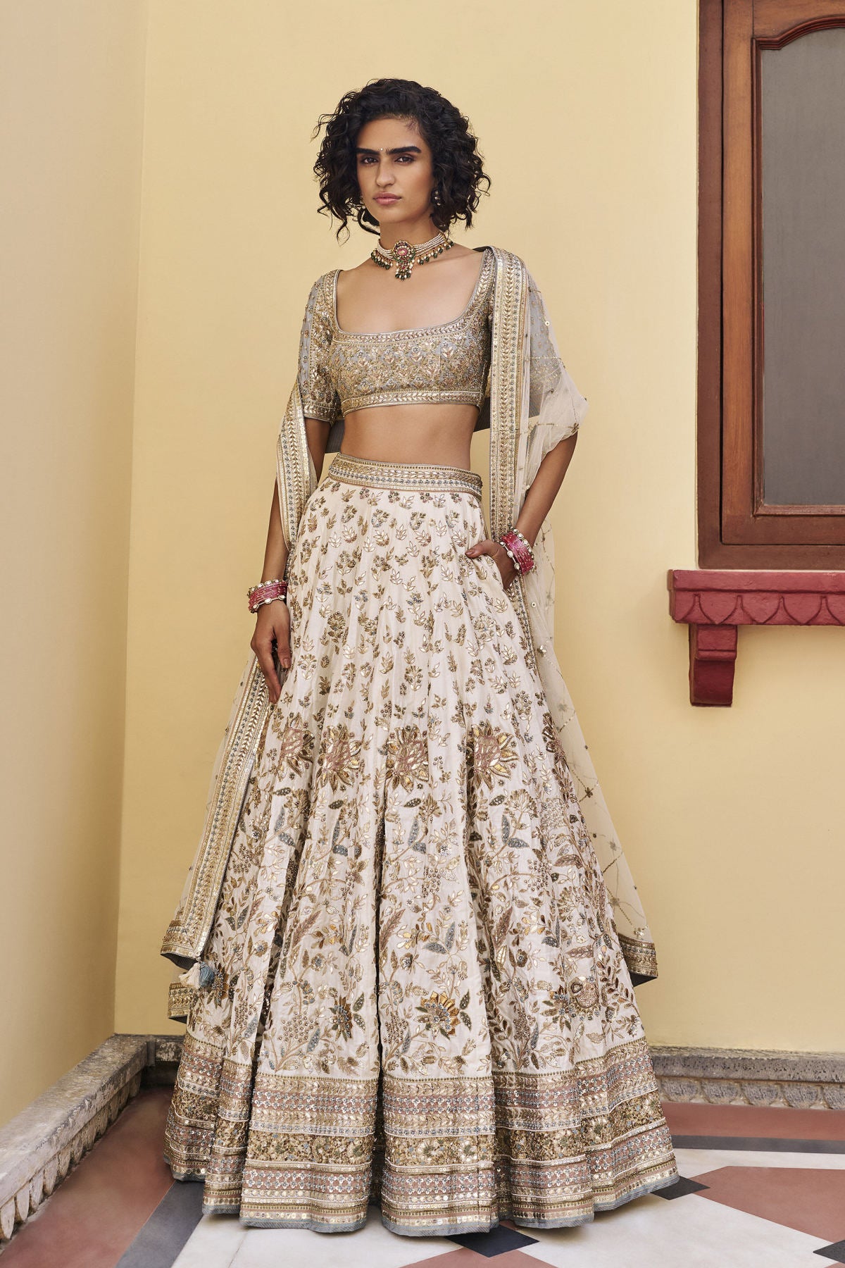 Kinship Gota Patti Silk Lehenga Set - Ivory