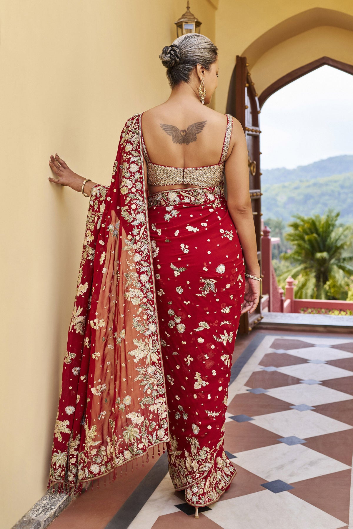 Legacy Embroidered Saree - Red